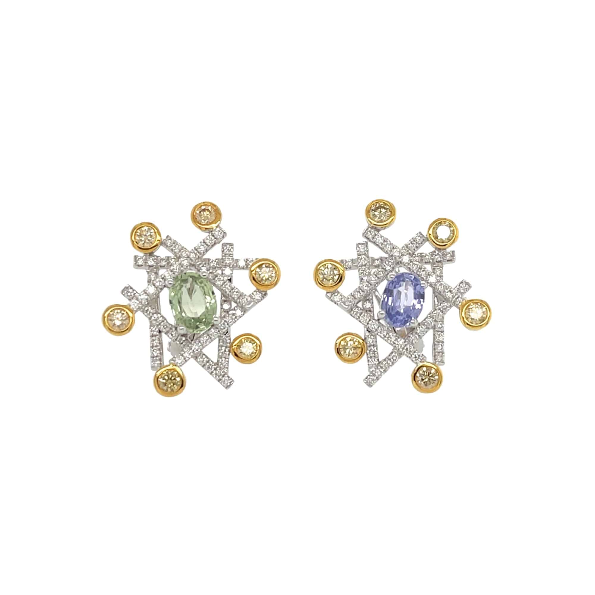 Multicolored Sapphire & Diamond Earrings