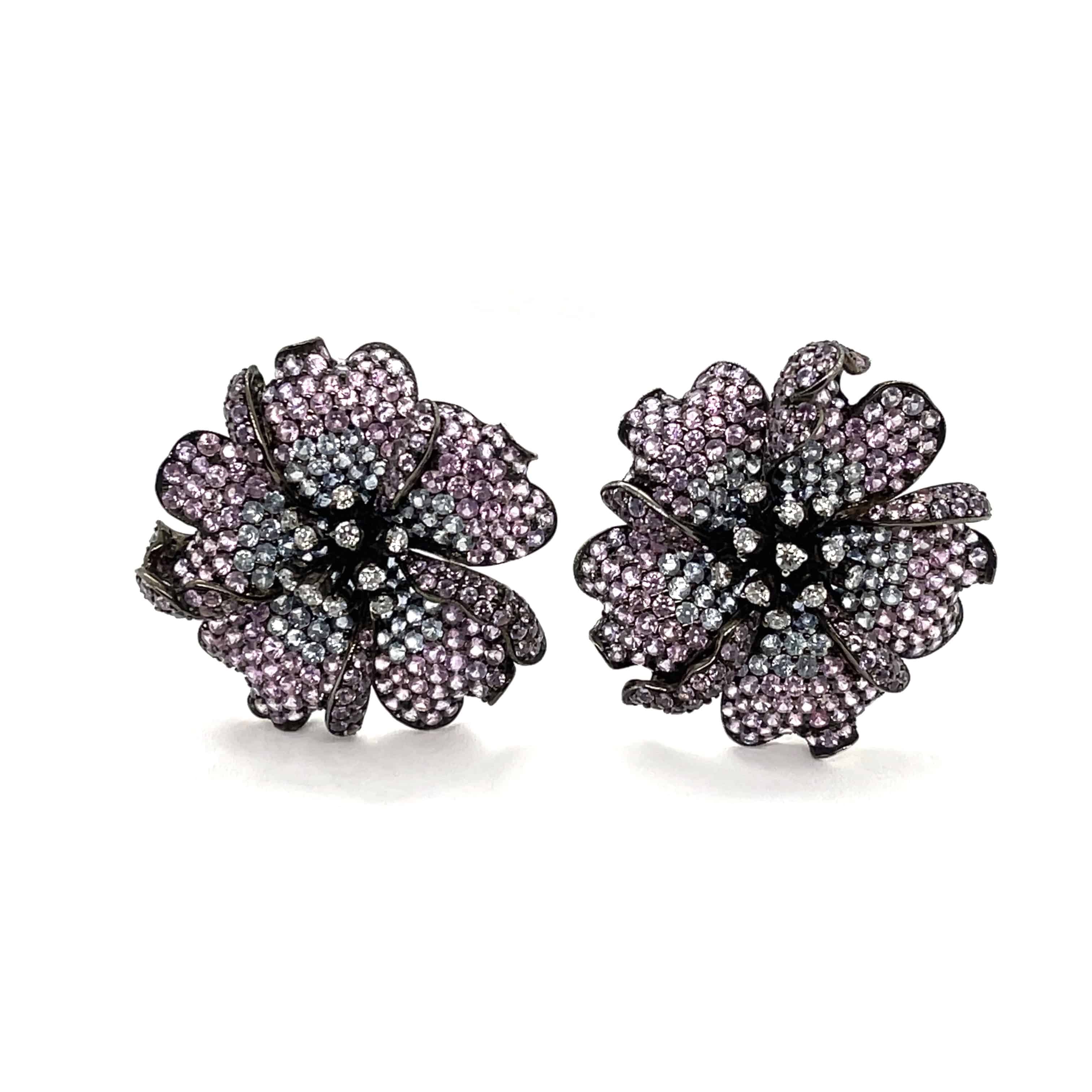 Multicolored Sapphire & Diamond Floral Earrings