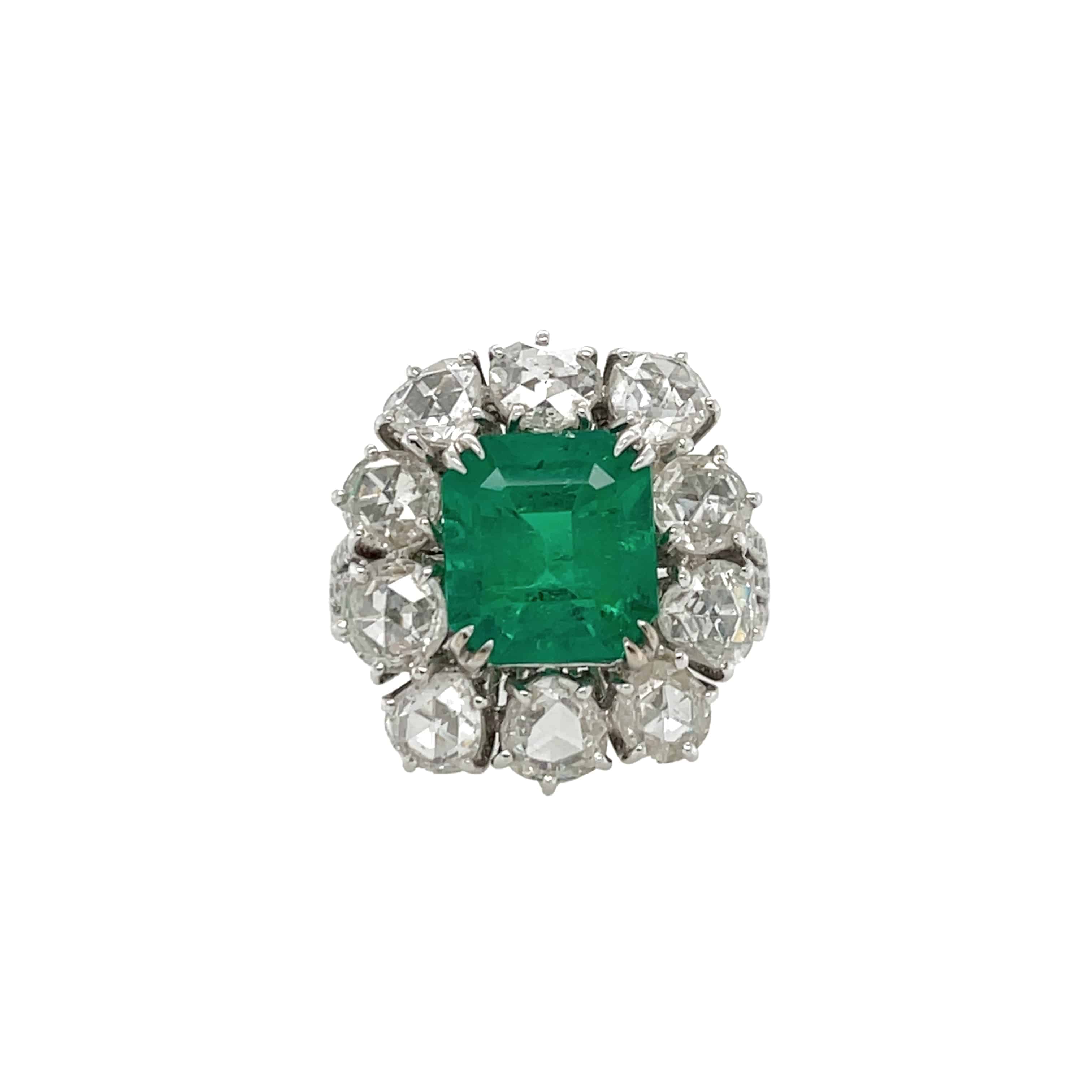 Octagonal-Shaped Emerald & Diamond Ring (GRS Certificate) - K.S. Sze & Sons
