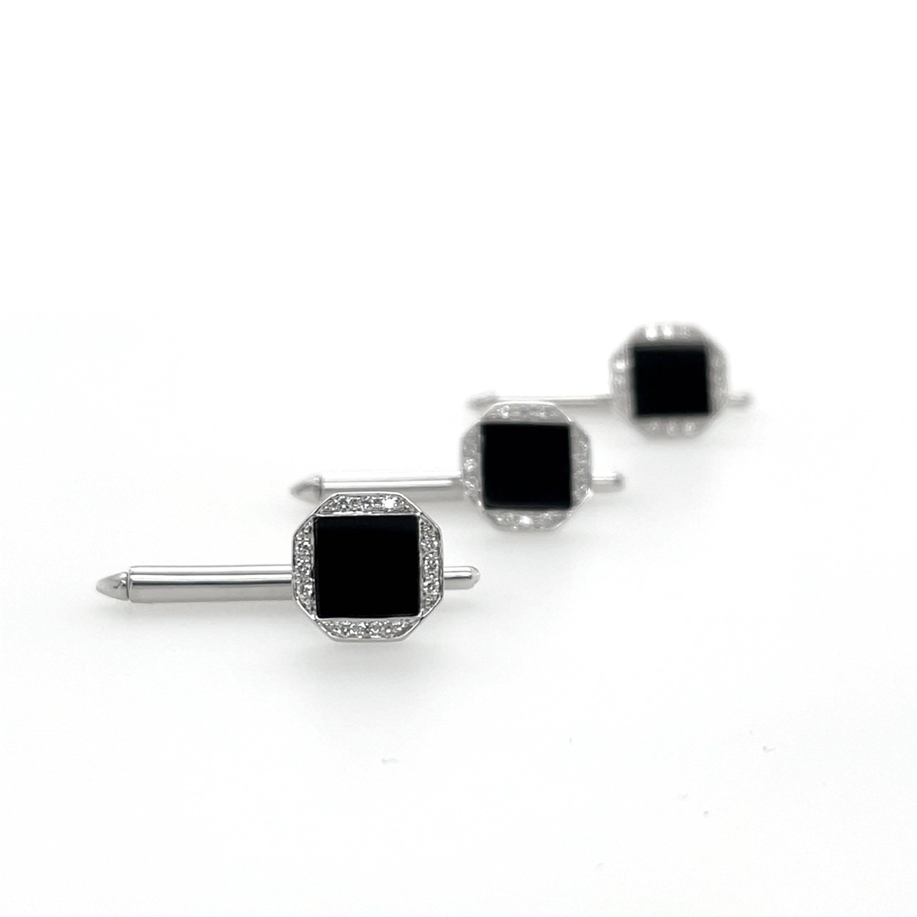 Onyx & Diamond Shirt Studs - K.S. Sze & Sons