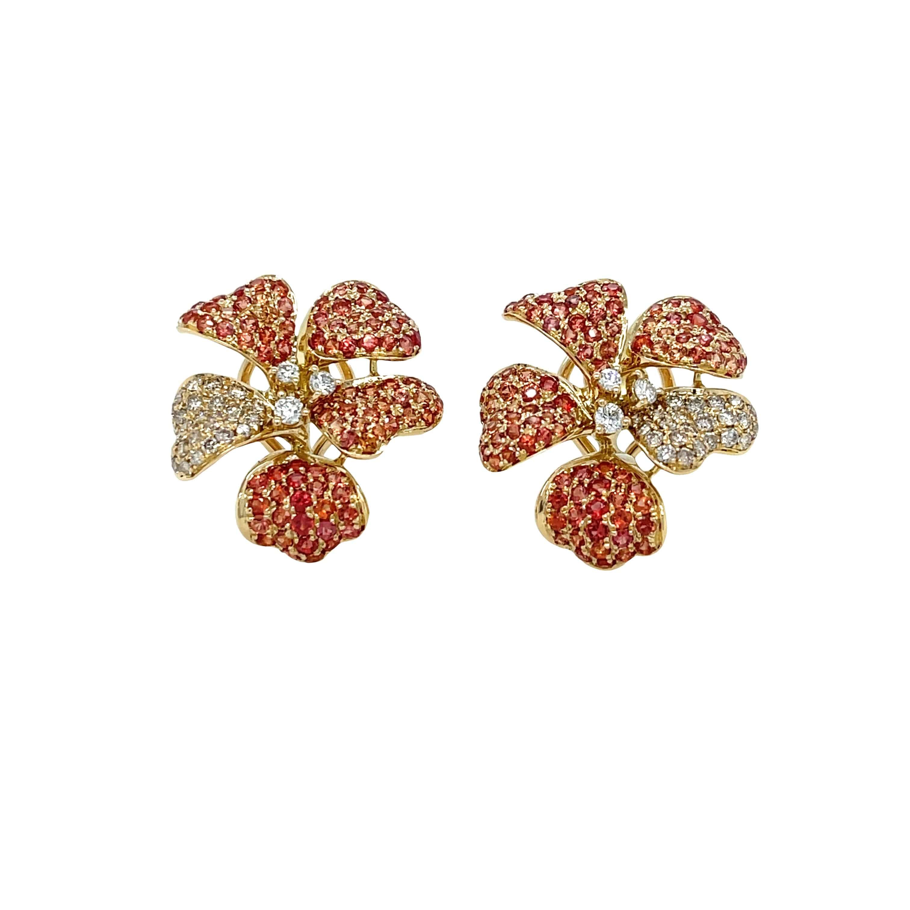 Orange Sapphire & Diamond Earrings - K.S. Sze & Sons