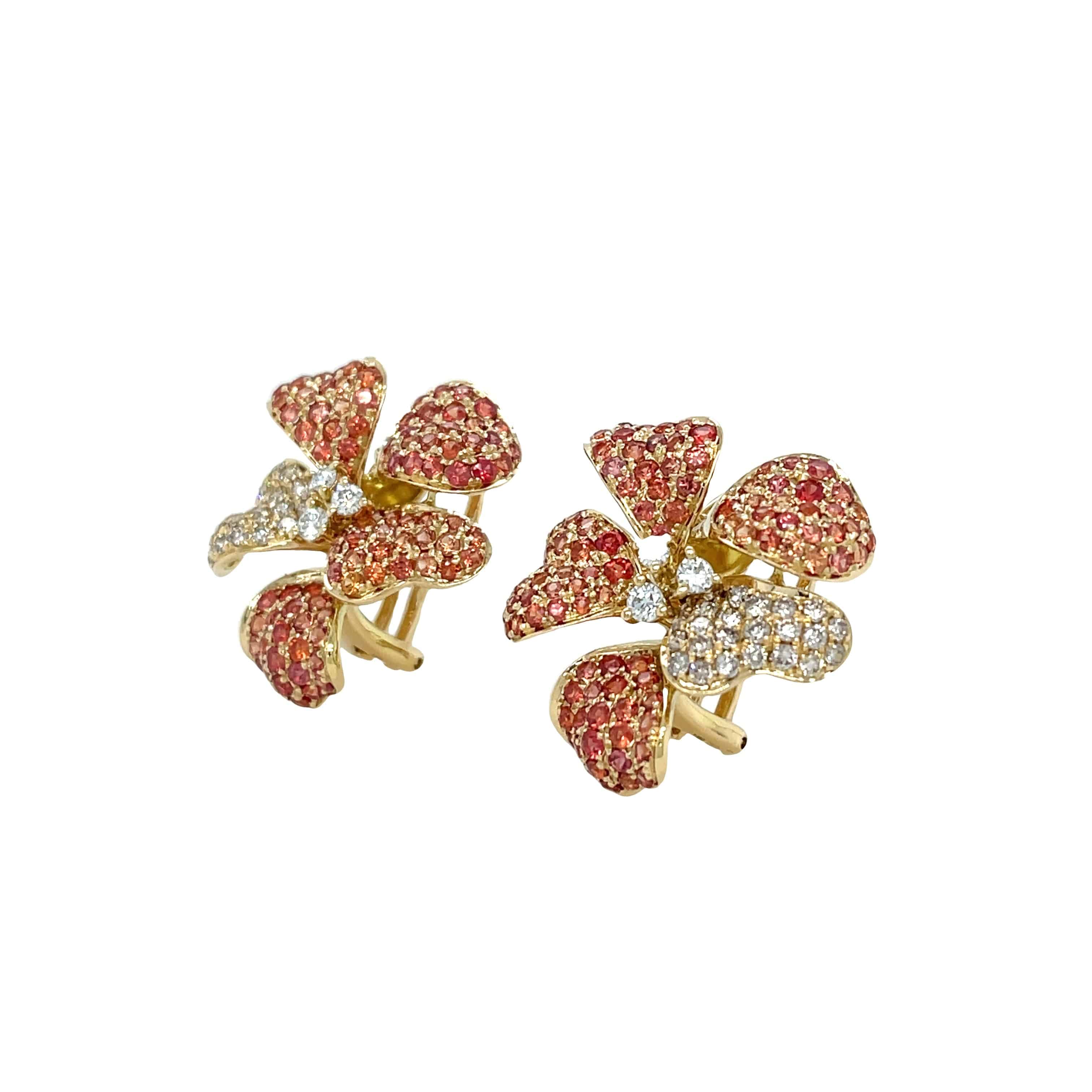 Orange Sapphire & Diamond Earrings - K.S. Sze & Sons