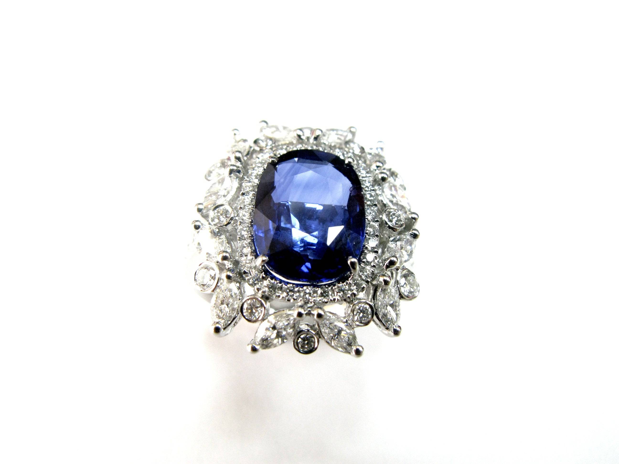 Oval-Shaped Royal Blue Sapphire & Diamond Ring (GRS Certificate) - K.S. Sze & Sons