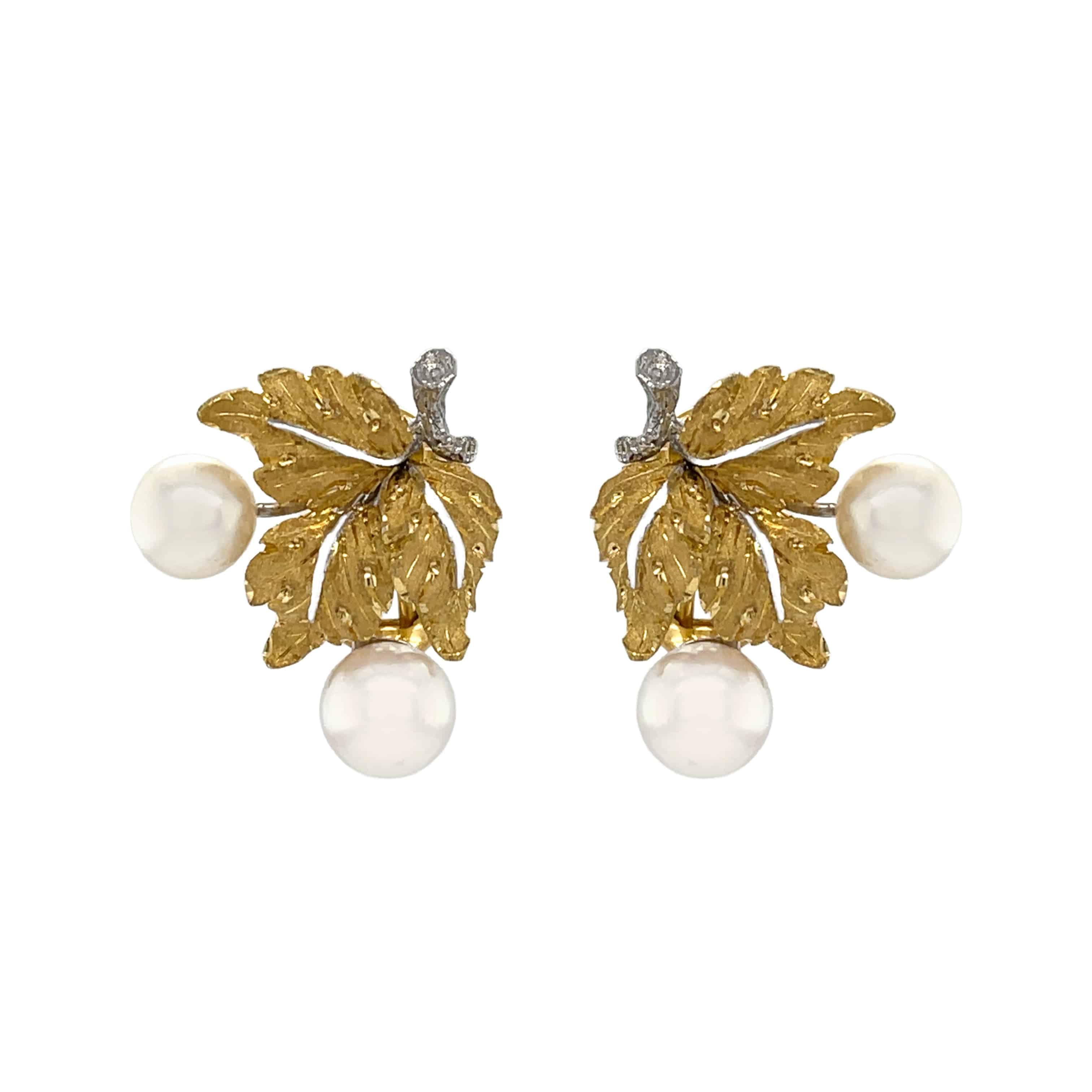 Pearl Leaf Design Earrings - K.S. Sze & Sons