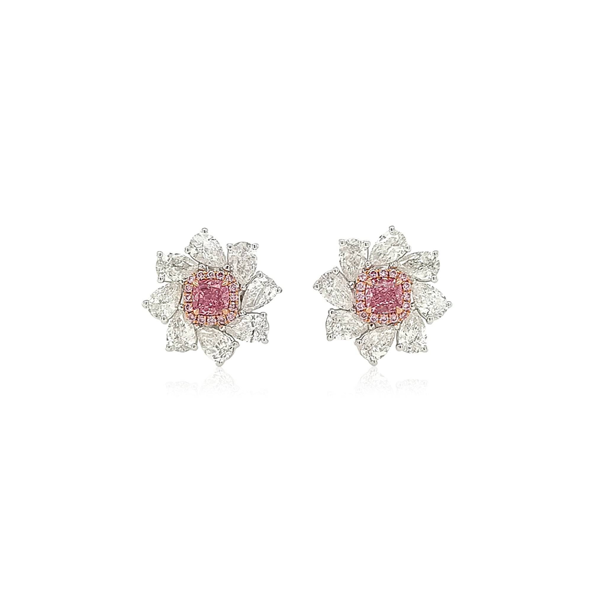 Pink & White Diamond Floral Earrings