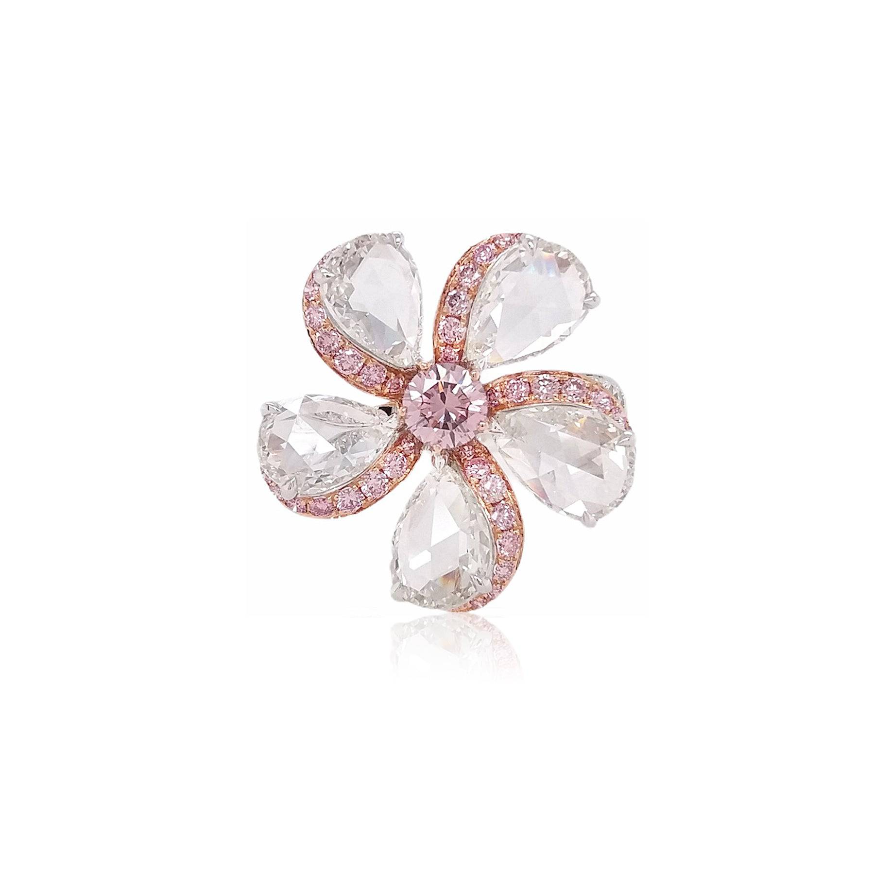 Pink & White Diamond Flower Ring - K.S. Sze & Sons