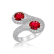 Platinum Oval-Shaped Unheated Ruby & Diamond Ring (GRS Certificate) - K.S. Sze & Sons