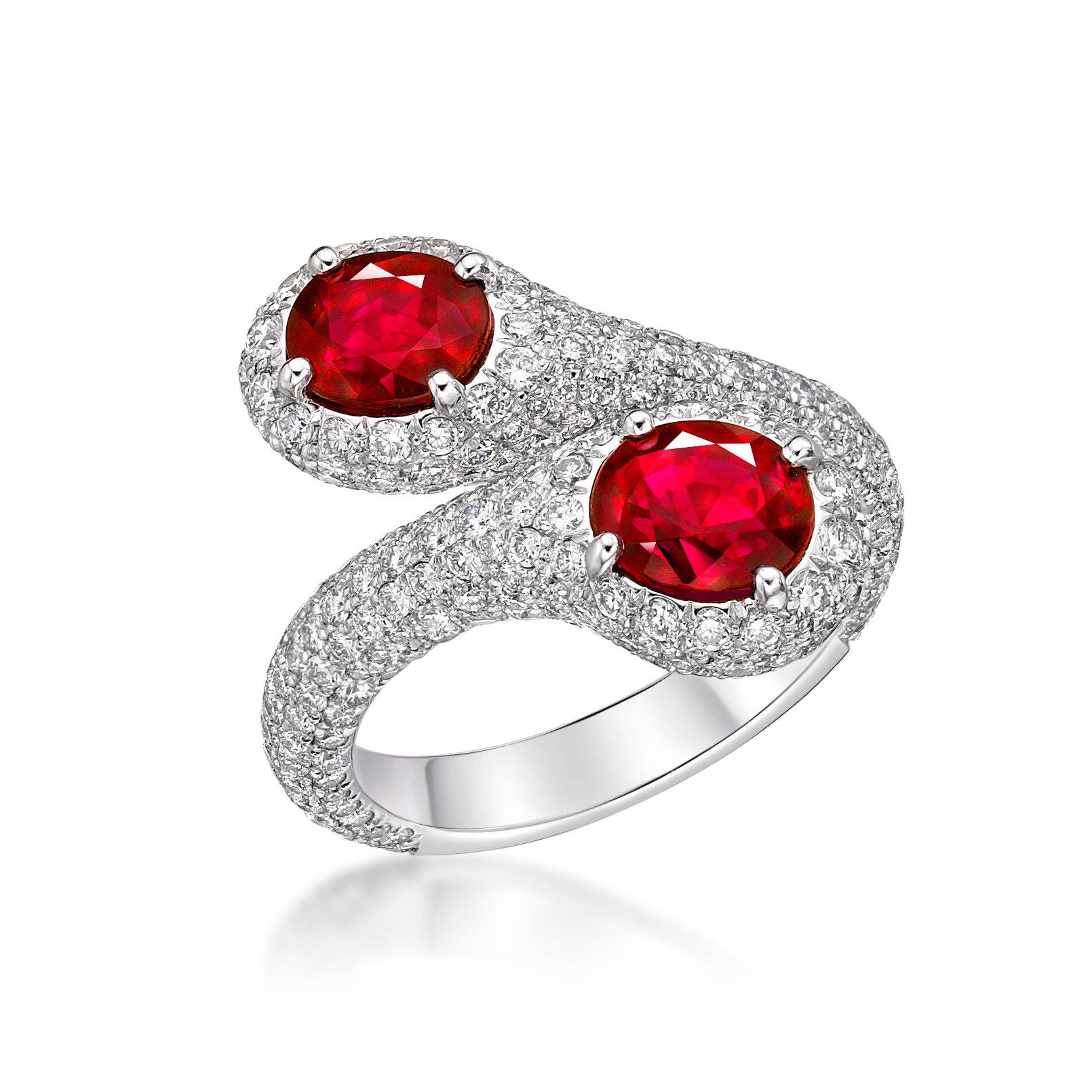 Platinum Oval-Shaped Unheated Ruby & Diamond Ring (GRS Certificate) - K.S. Sze & Sons