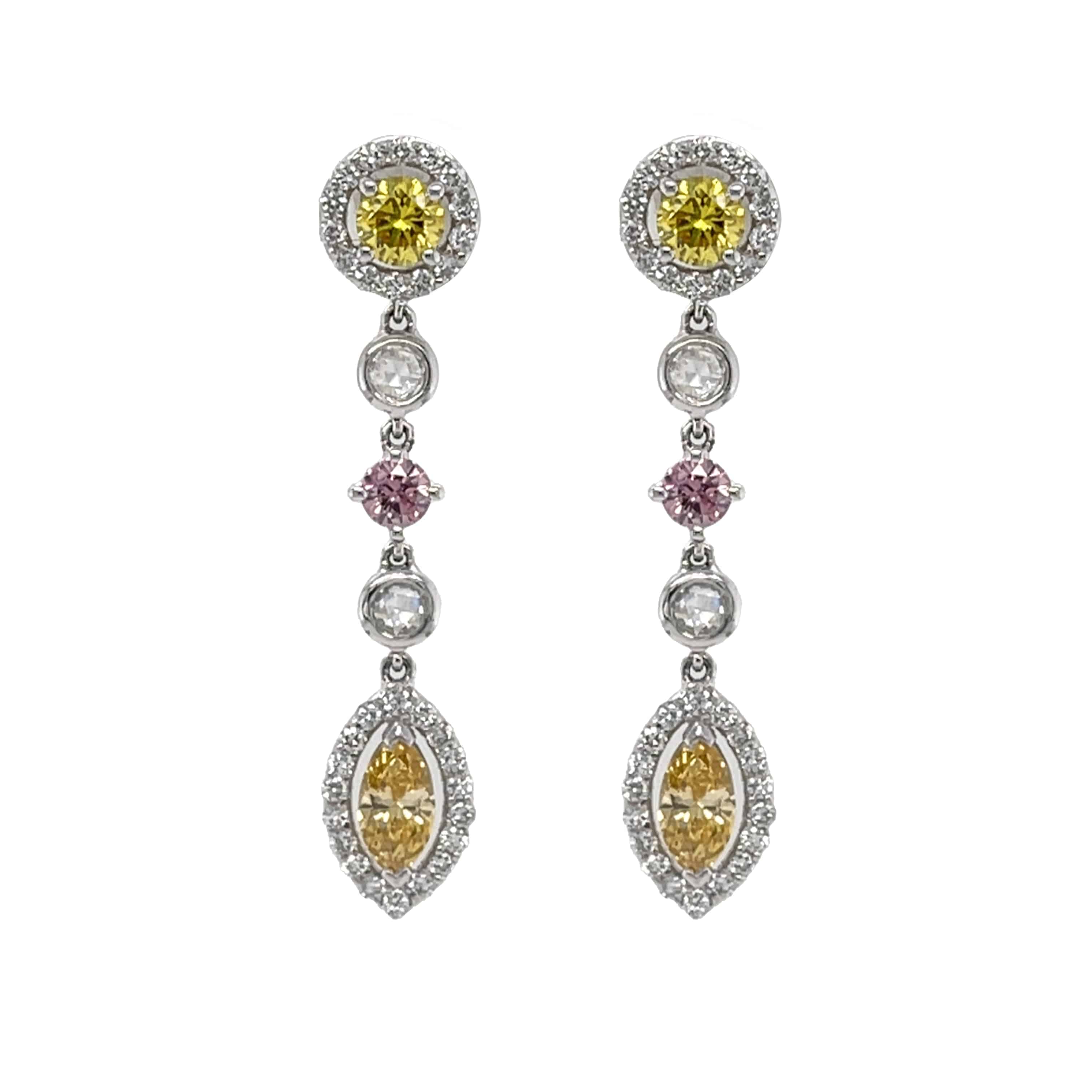 Platinum Yellow & Pink Diamond Earrings - K.S. Sze & Sons