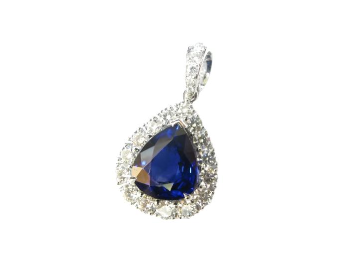 Pear-Shaped Royal Blue Sapphire & Diamond Pendant (GRS Certificate)