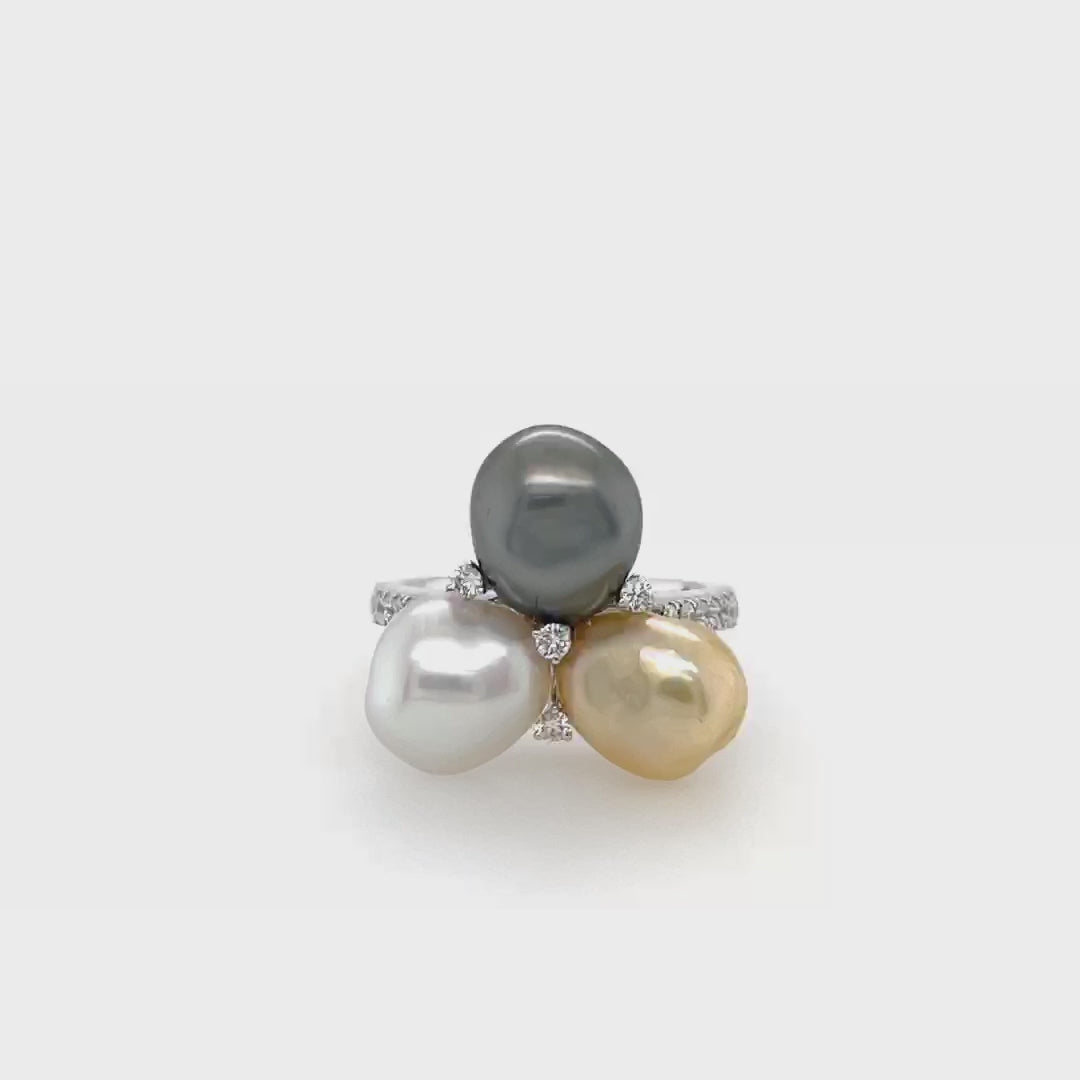 Keshi Pearl & Diamond Ring