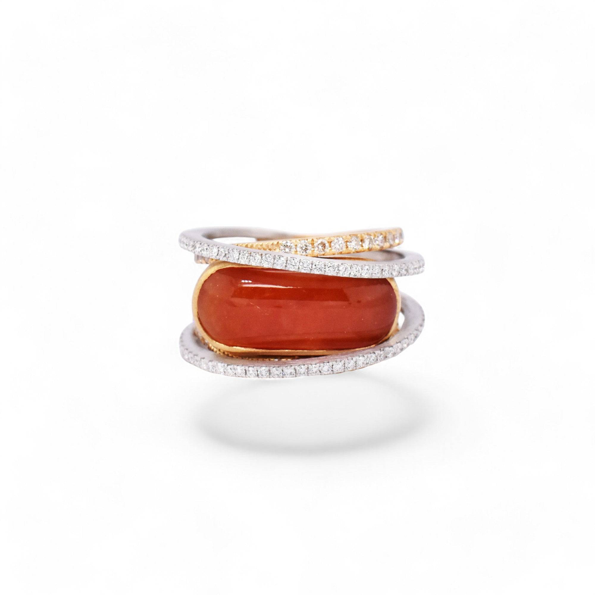 Red Jade Dual Gold-Wrapped Ring - K.S. Sze & Sons