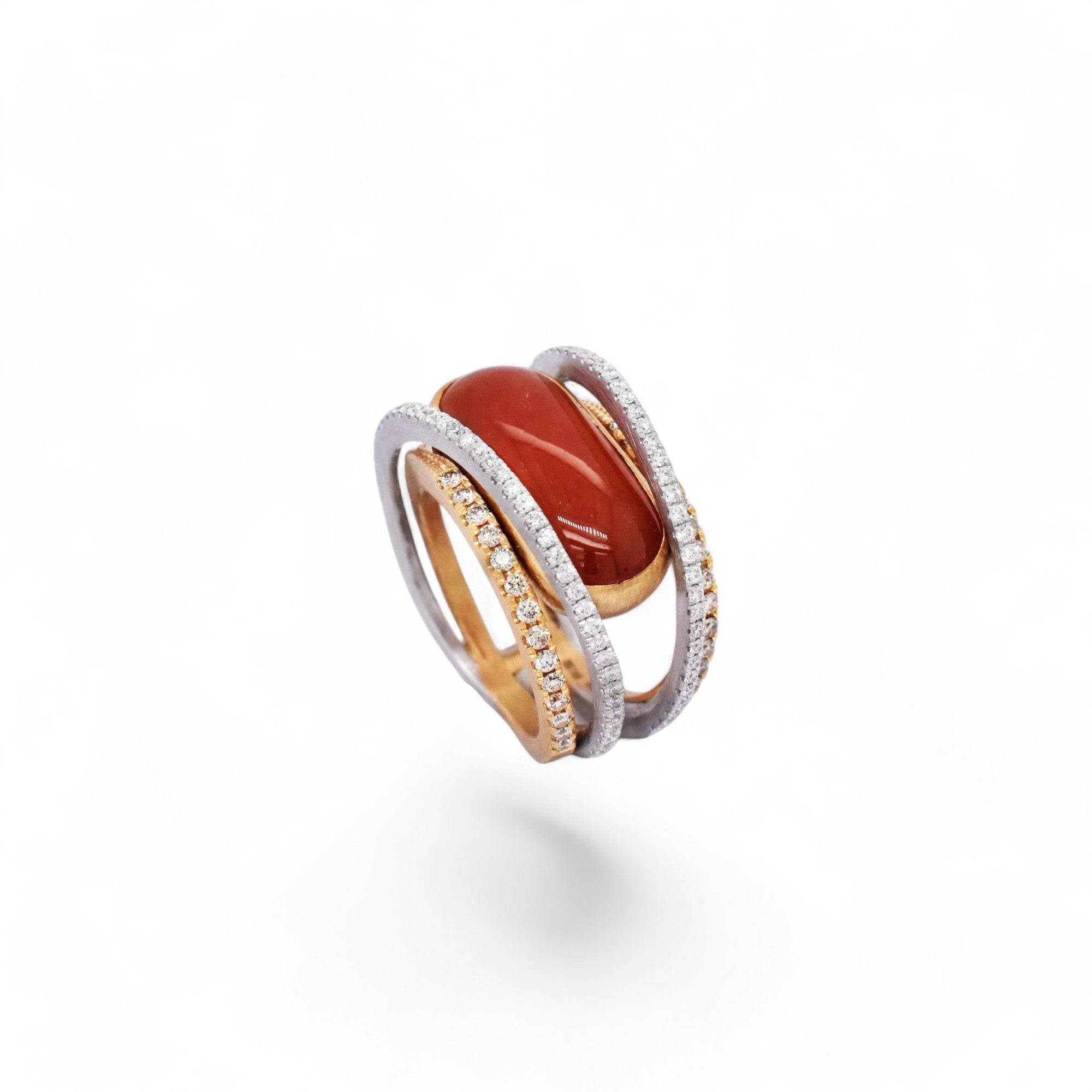 Red Jade Dual Gold-Wrapped Ring - K.S. Sze & Sons