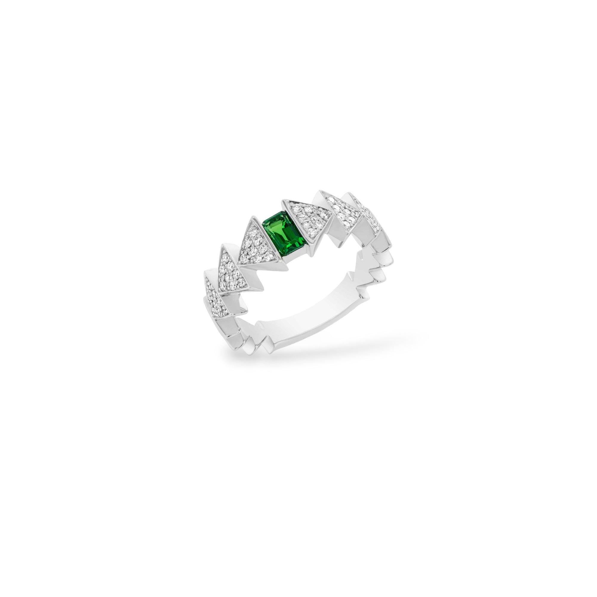 Ring In White Gold With Tsavorite And Diamonds - K.S. Sze & Sons