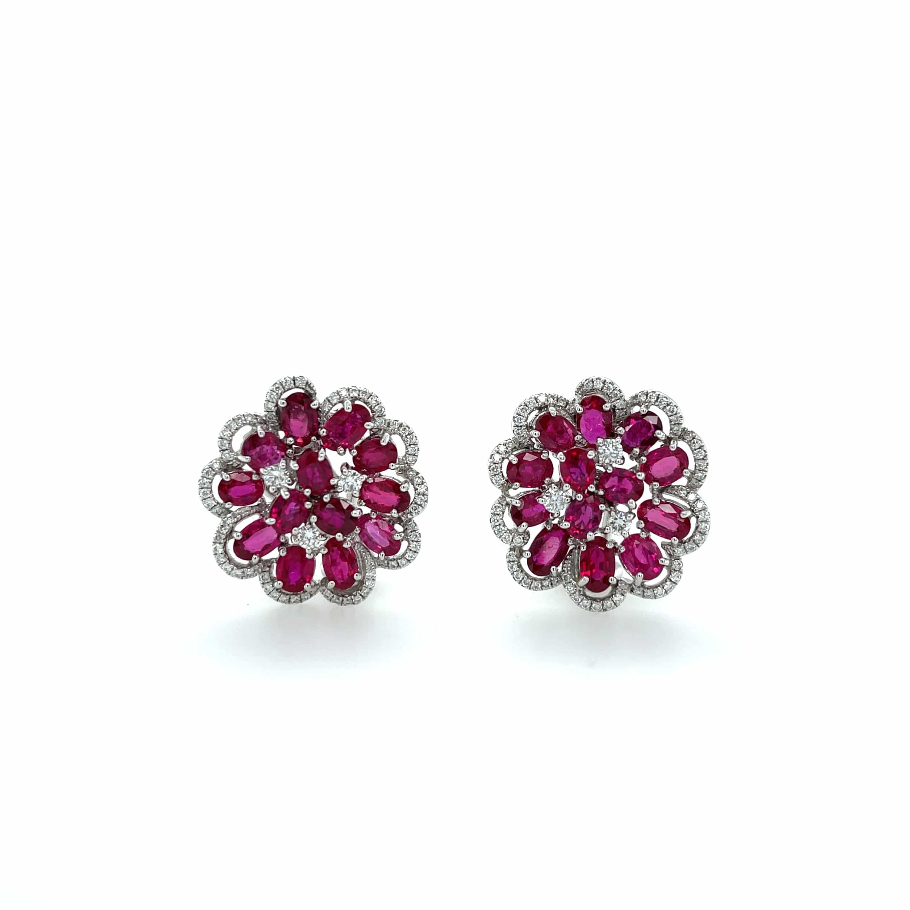 Ruby & Diamond Floral Earrings