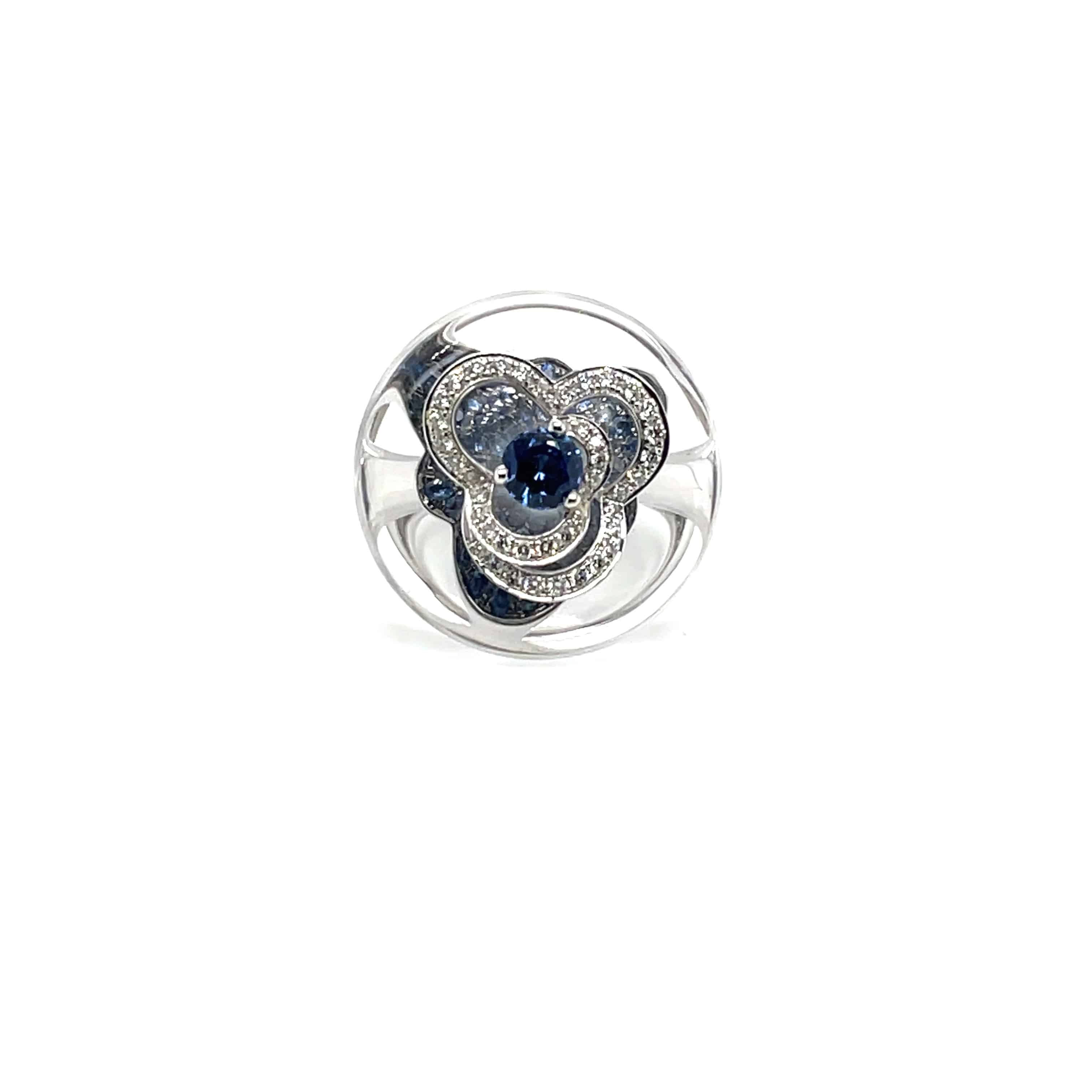 Sapphire, Crystal & Diamond Floral Ring - K.S. Sze & Sons