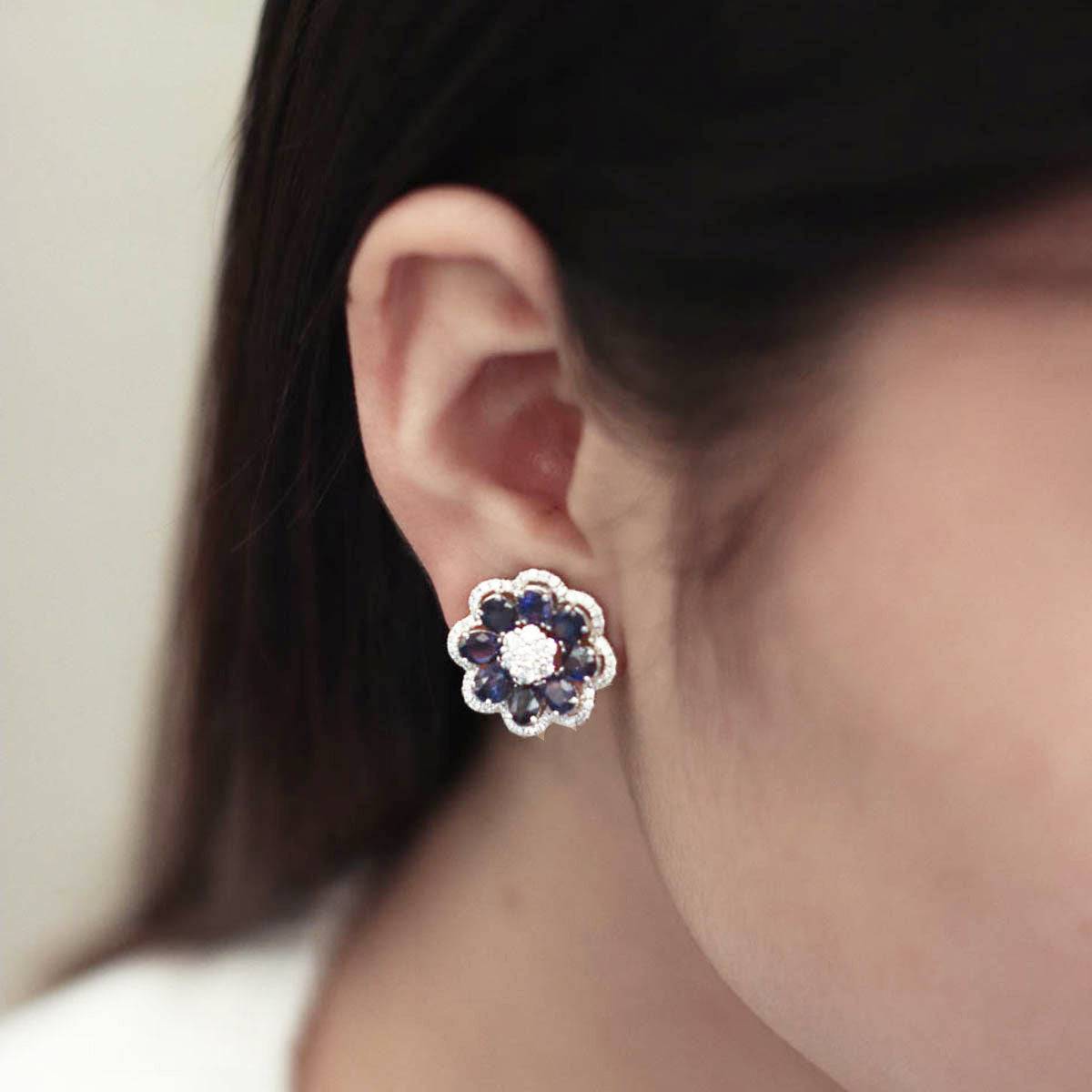 Sapphire & Diamond Floral Earrings