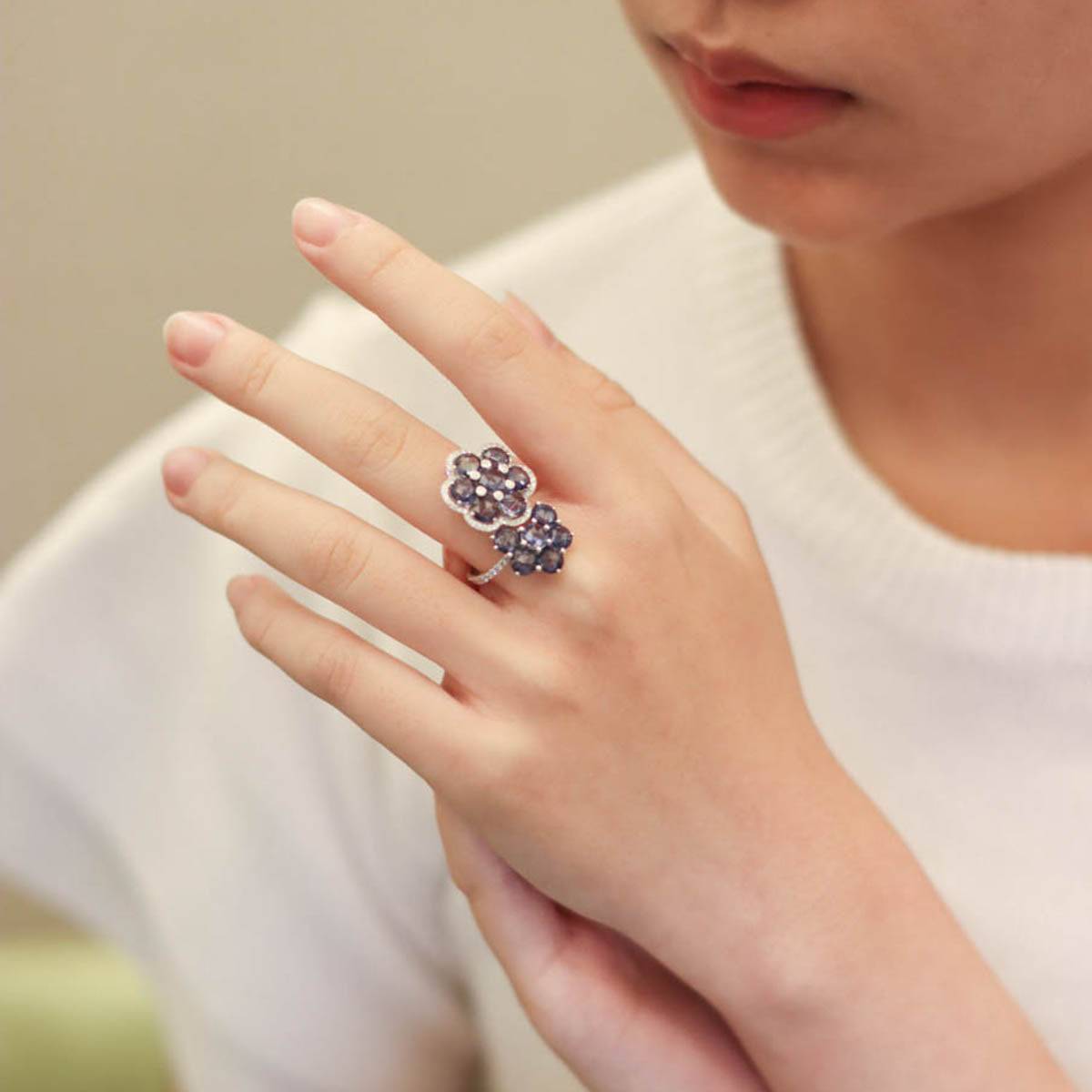 Sapphire & Diamond Floral Ring - K.S. Sze & Sons