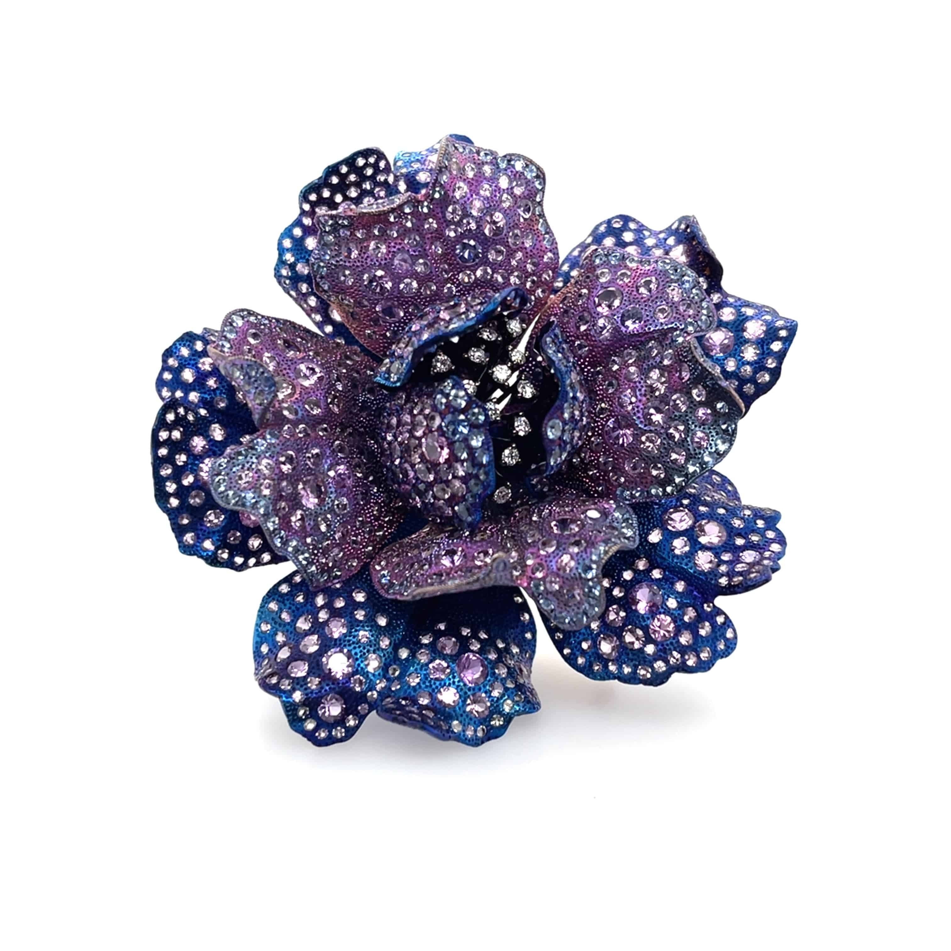 Sapphire & Diamond Flower Brooch - K.S. Sze & Sons