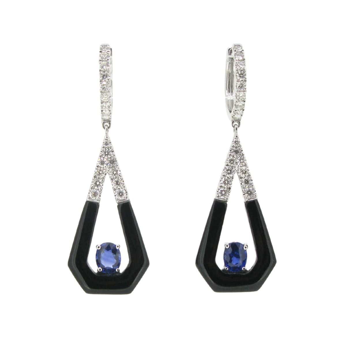 Sapphire, Diamond & Onyx Earrings - K.S. Sze & Sons