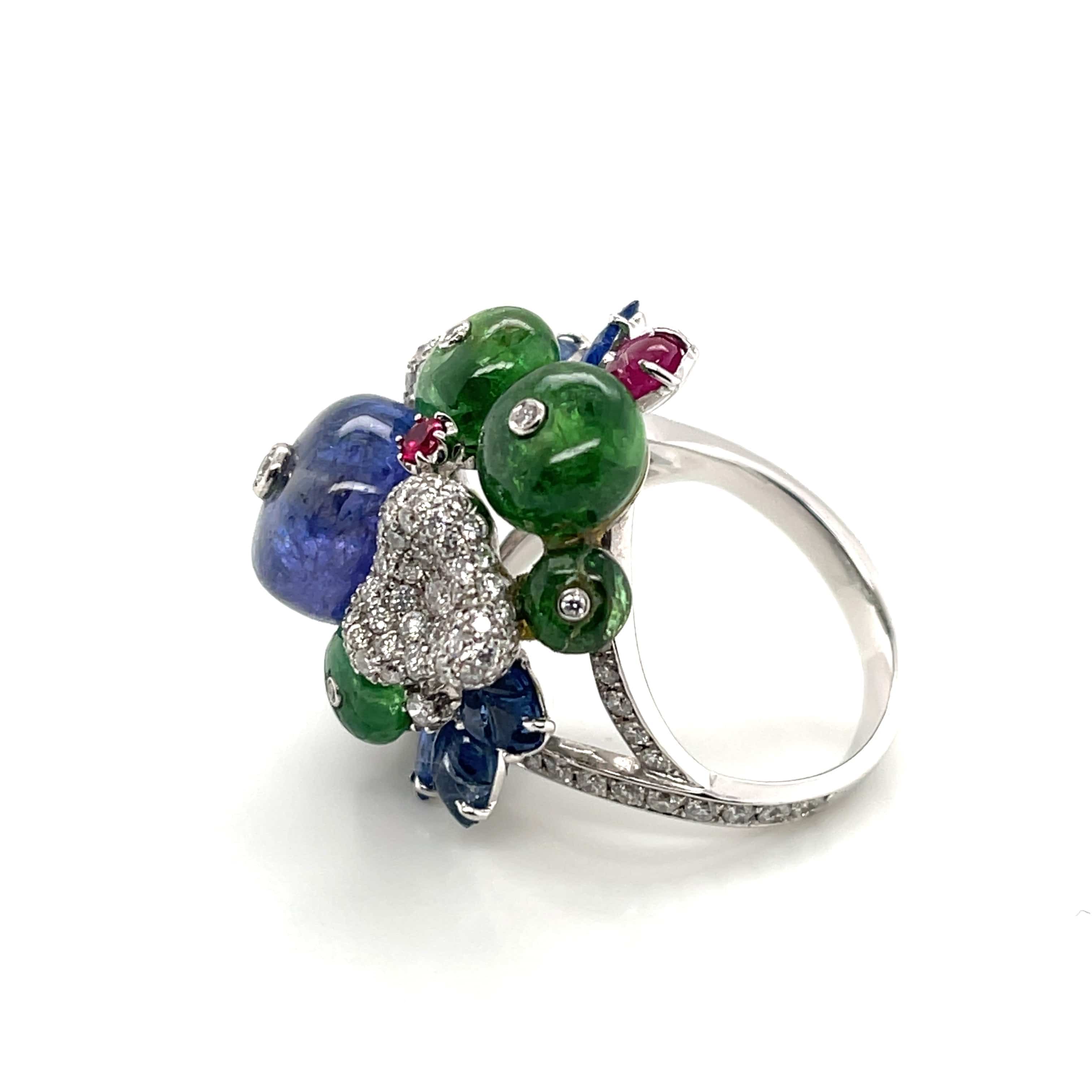 Sapphire, Ruby, Tanzanite, Tsavorite & Diamond Ring - K.S. Sze & Sons