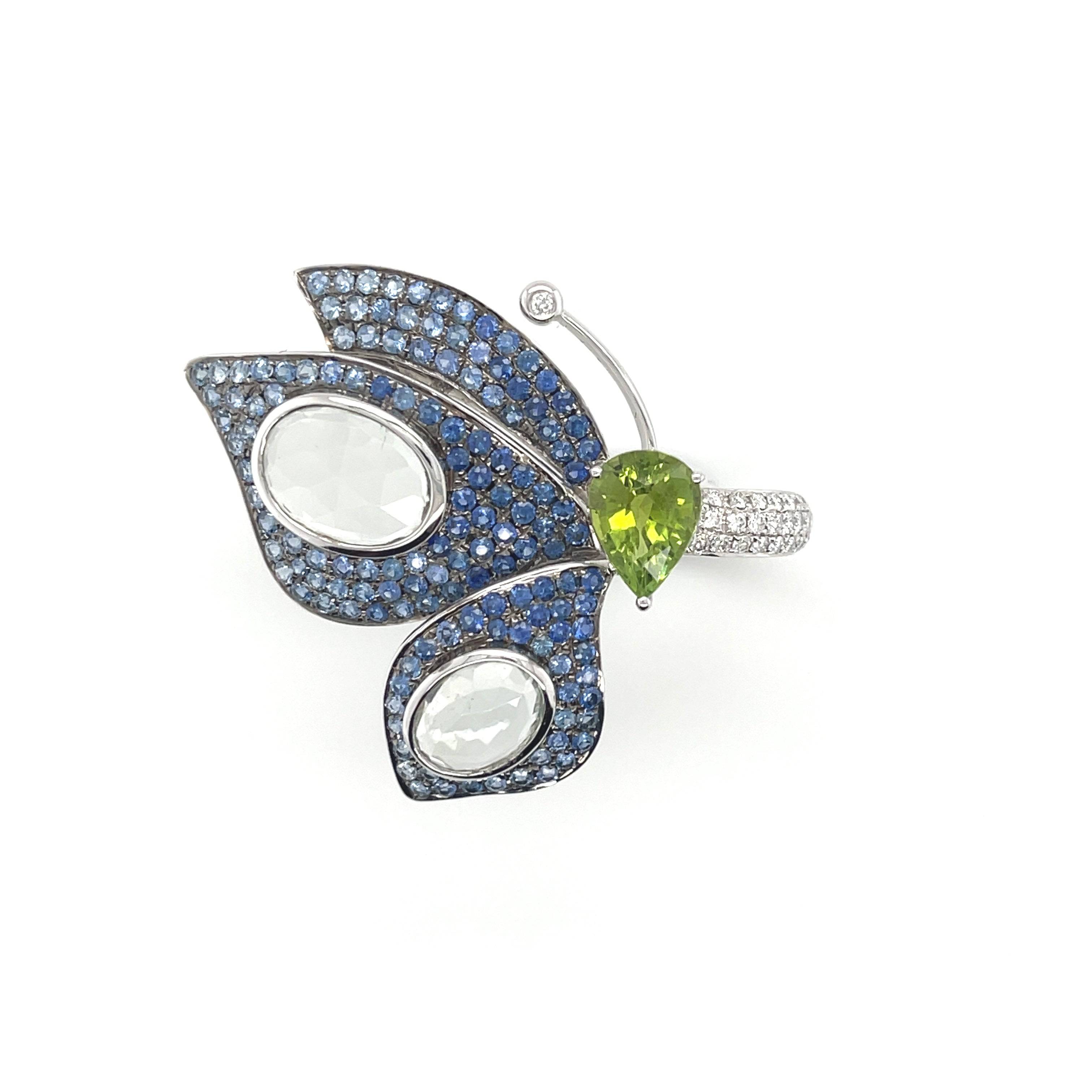 Sapphire, Tourmaline & Diamond Butterfly Ring