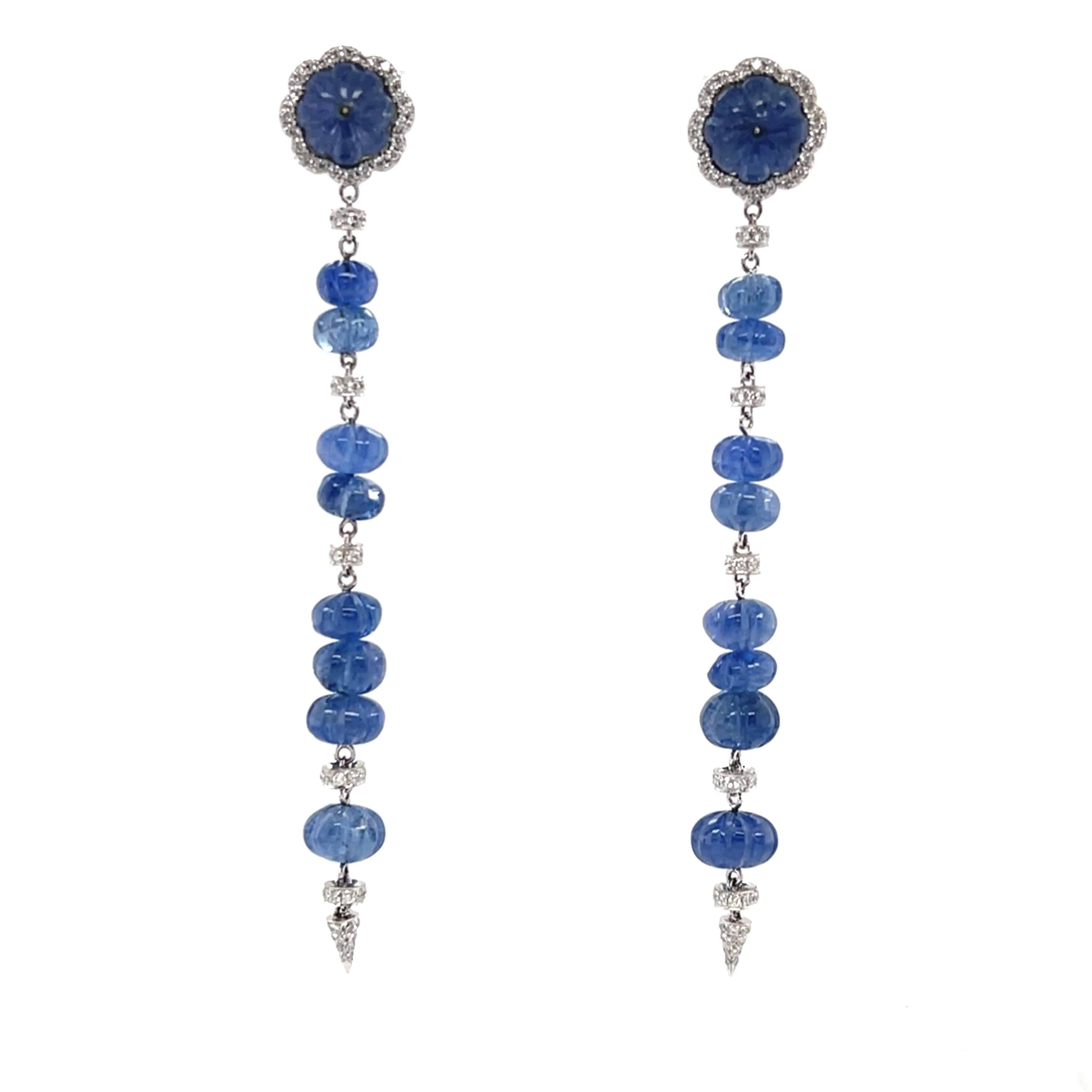 Sapphire & White Diamond Drop Earrings - K.S. Sze & Sons