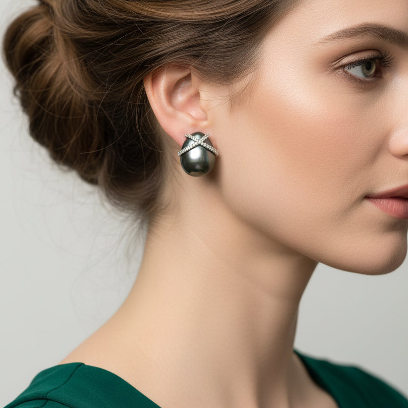 Tahitian Pearl & Diamond Earrings