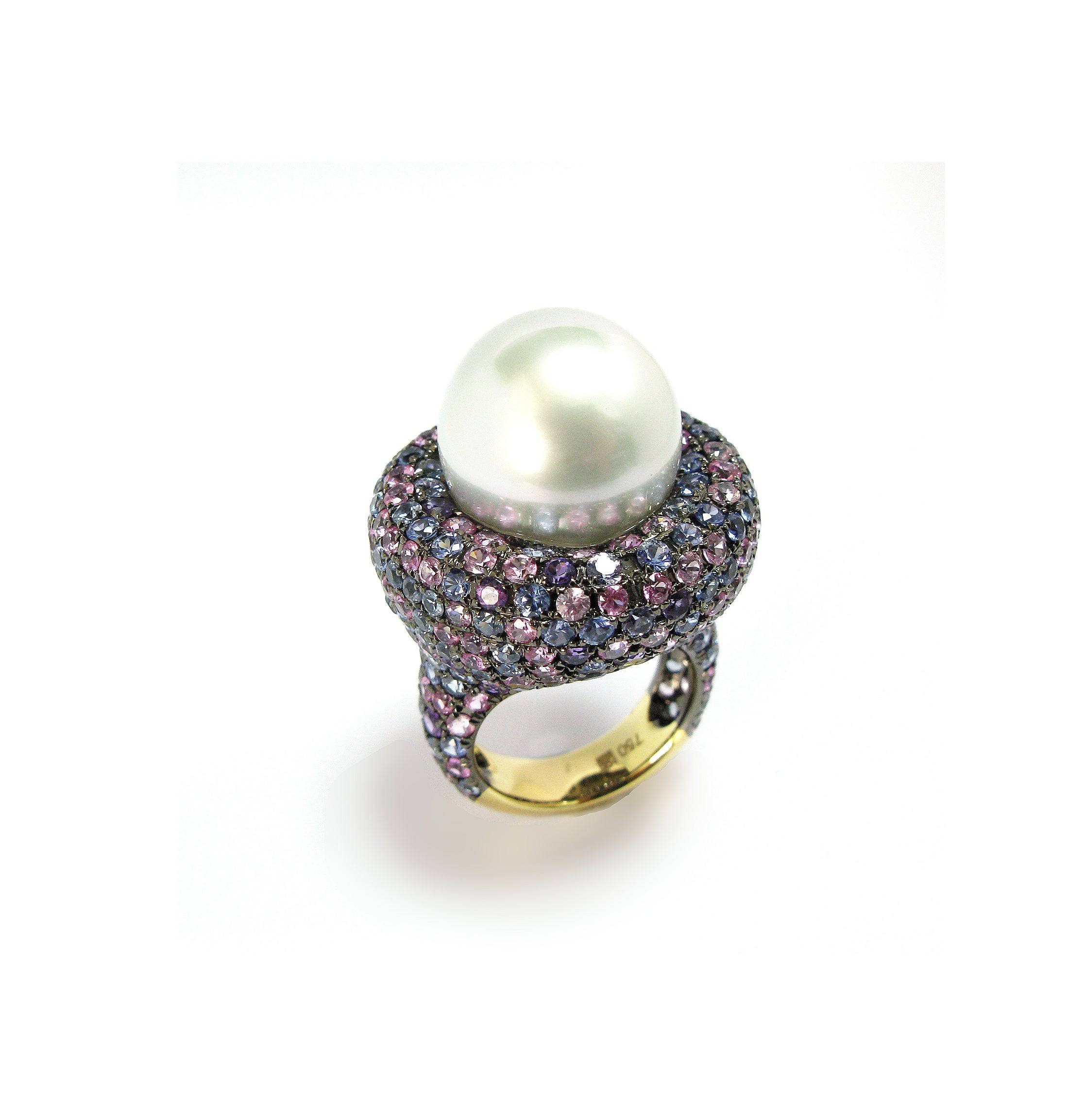 South Sea Pearl, Amethyst & Sapphire Ring - K.S. Sze & Sons