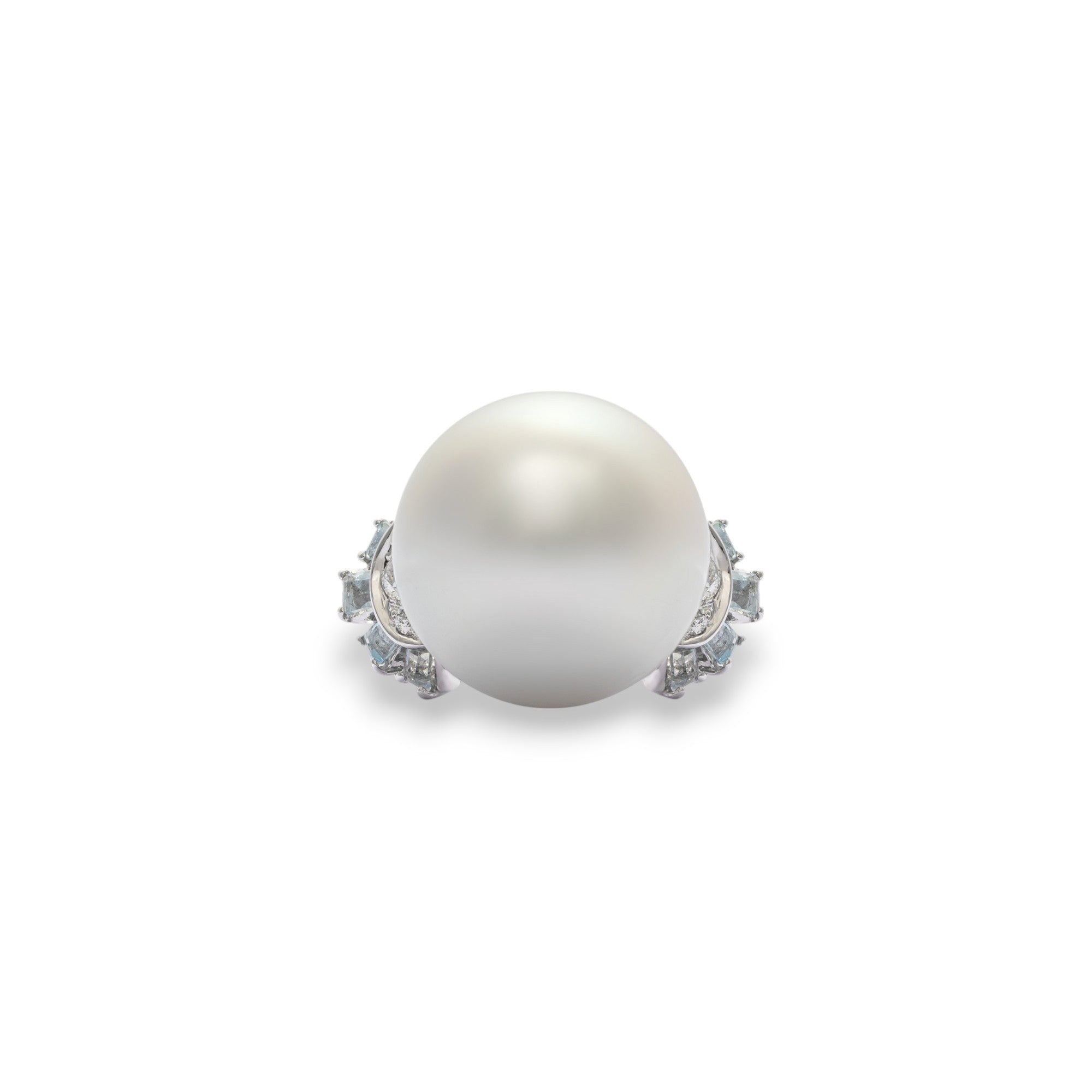 South Sea Pearl, Aquamarine & White Diamond Ring - K.S. Sze & Sons