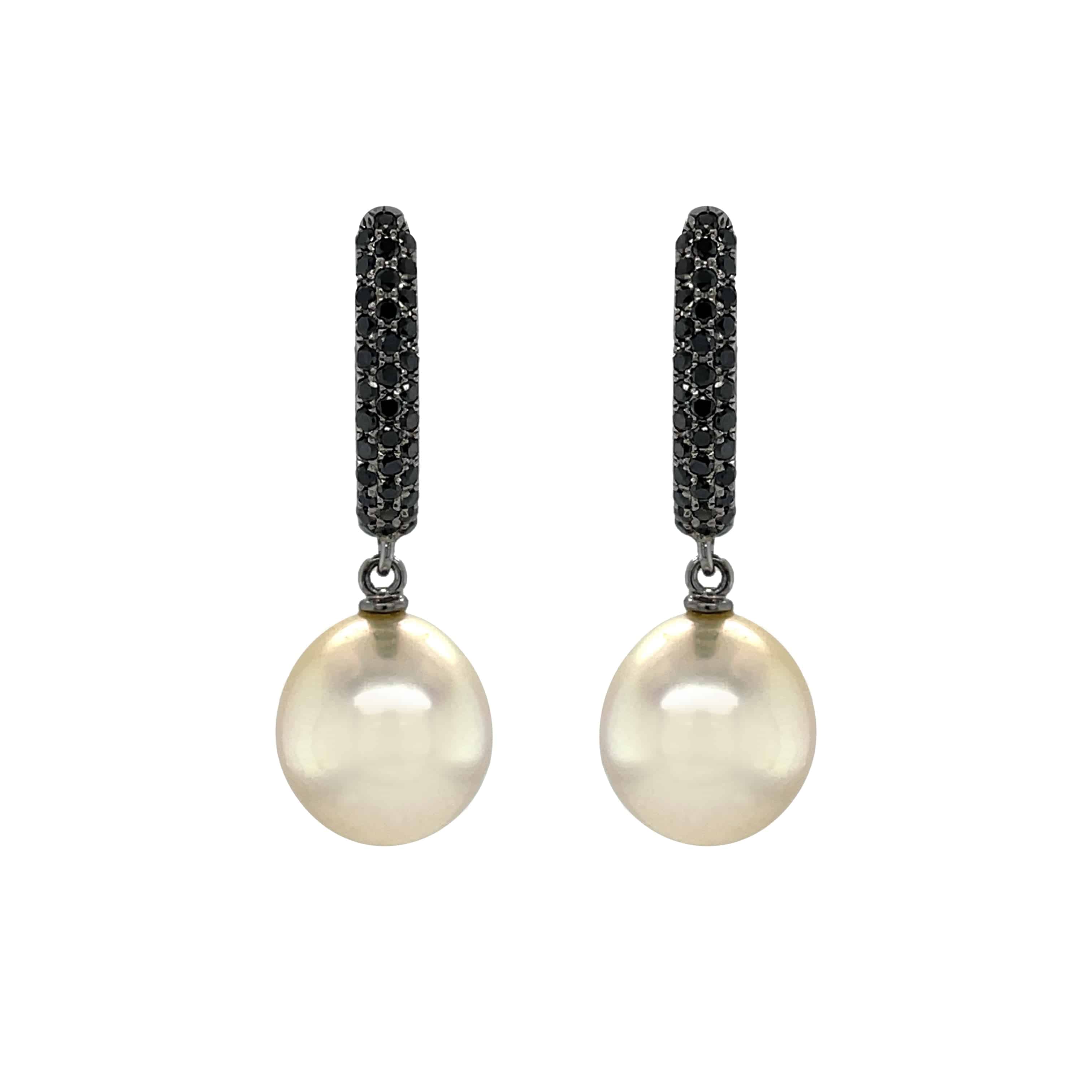 South Sea Pearl & Black Diamond Earrings - K.S. Sze & Sons