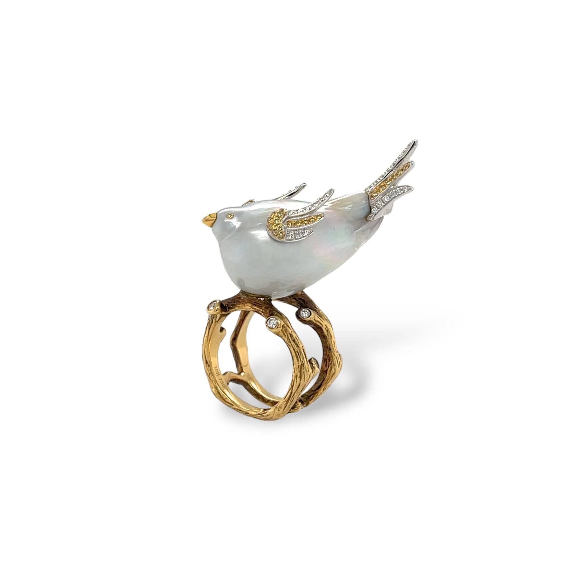 South Sea Pearl & Diamond Bird Ring - K.S. Sze & Sons