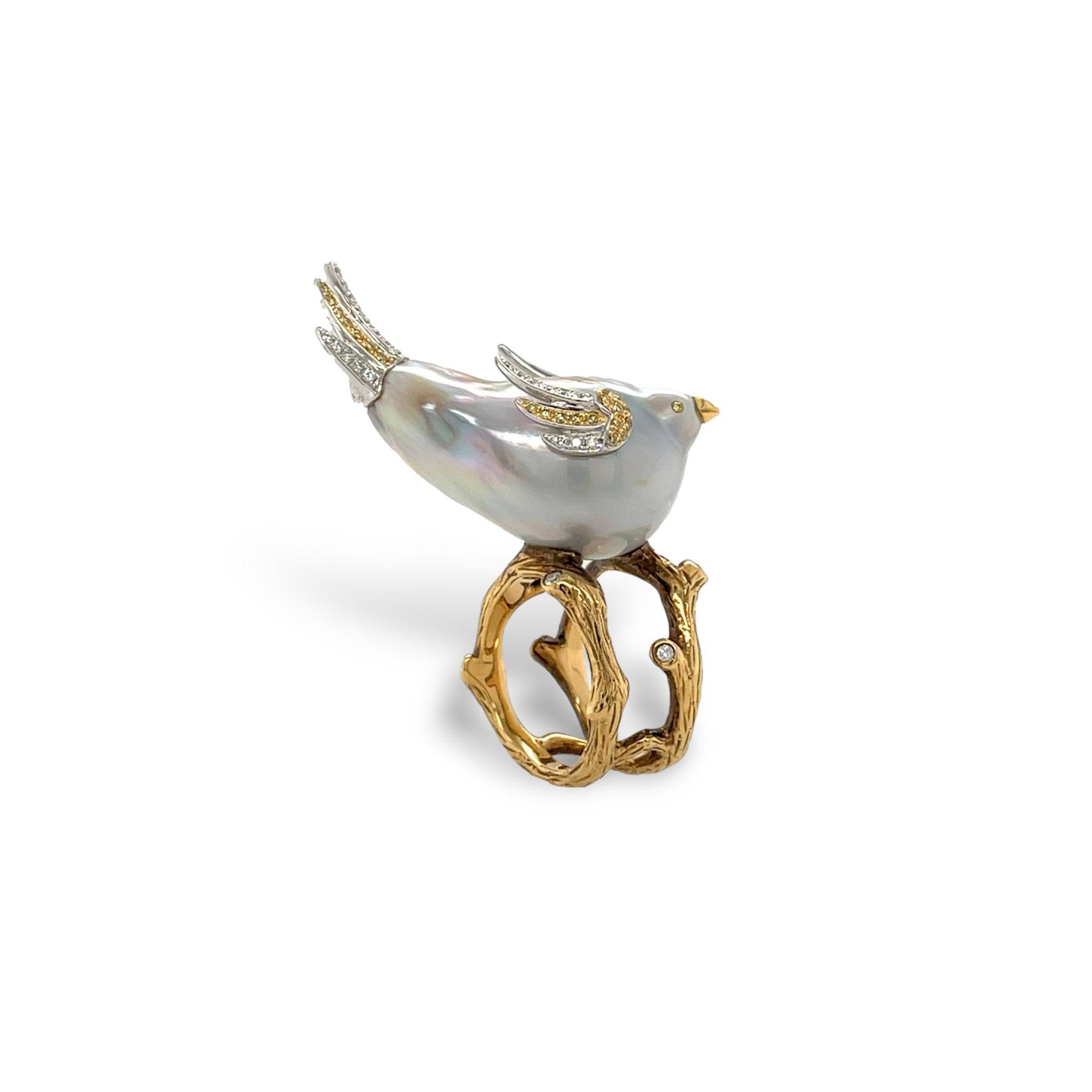 South Sea Pearl & Diamond Bird Ring - K.S. Sze & Sons