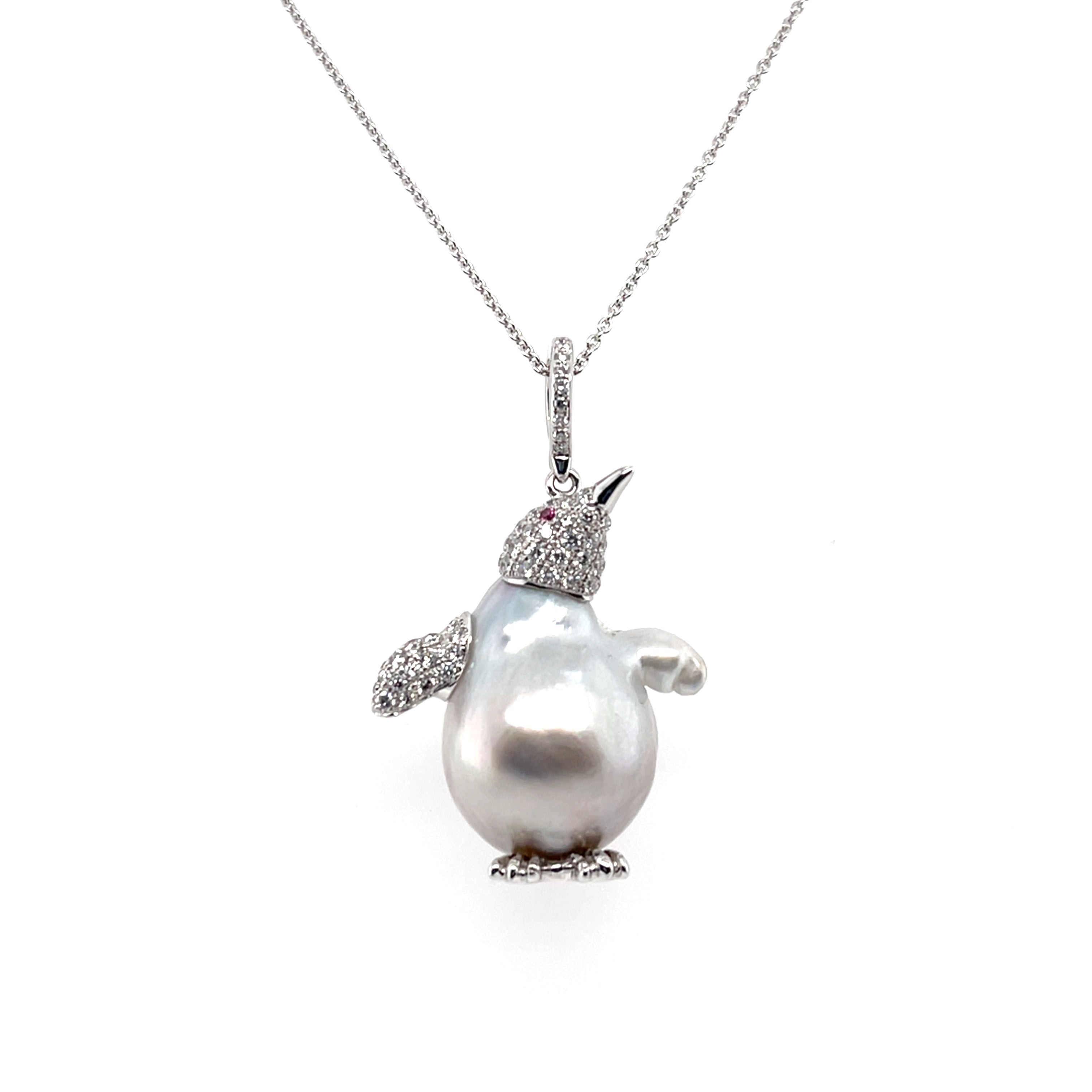 South Sea Pearl & Diamond Penguin Pendant - K.S. Sze & Sons