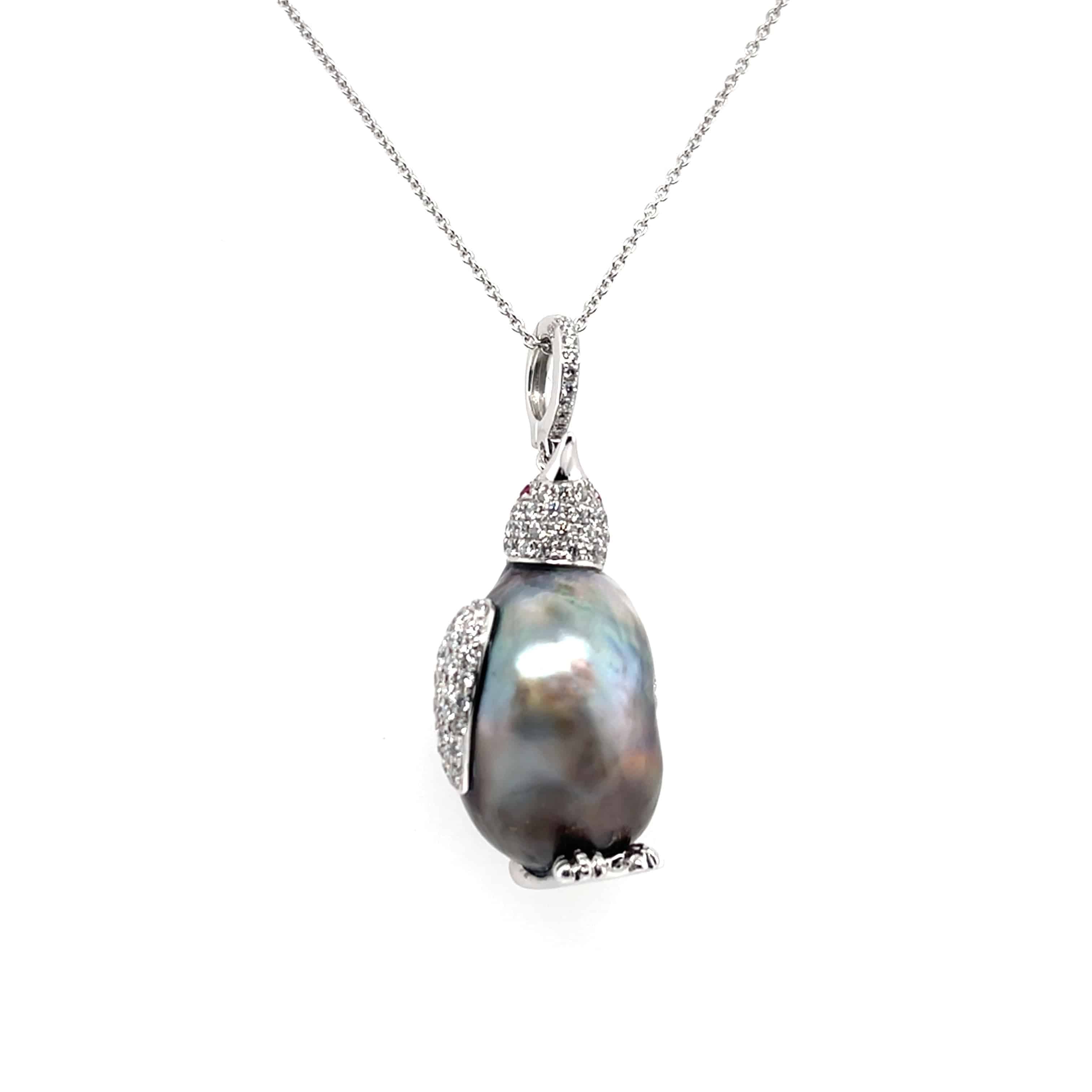 South Sea Pearl & Diamond Penguin Pendant - K.S. Sze & Sons