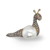 South Sea Pearl, Diamond & Ruby Snail Brooch - K.S. Sze & Sons