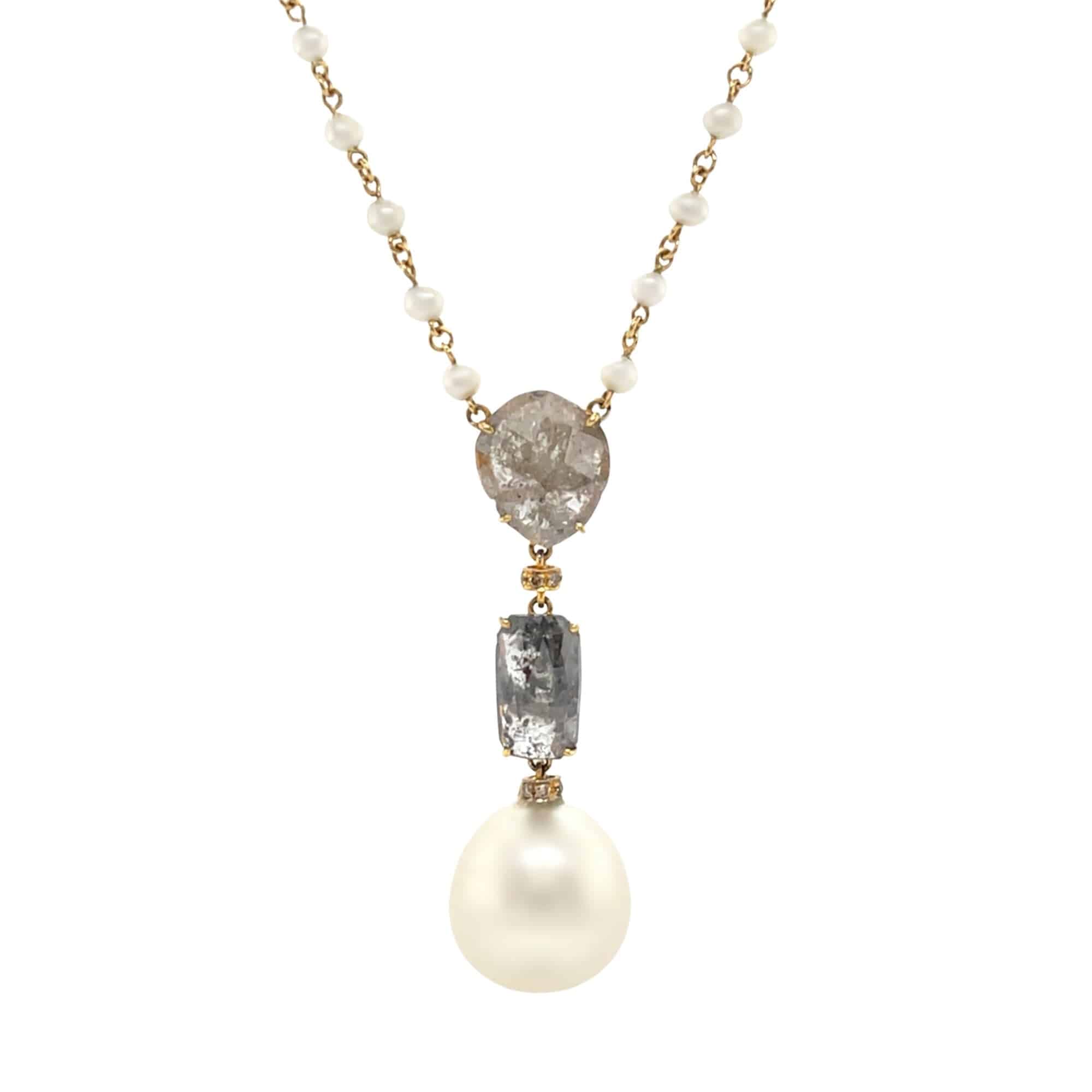 South Sea Pearl & Flat Diamond Necklace - K.S. Sze & Sons