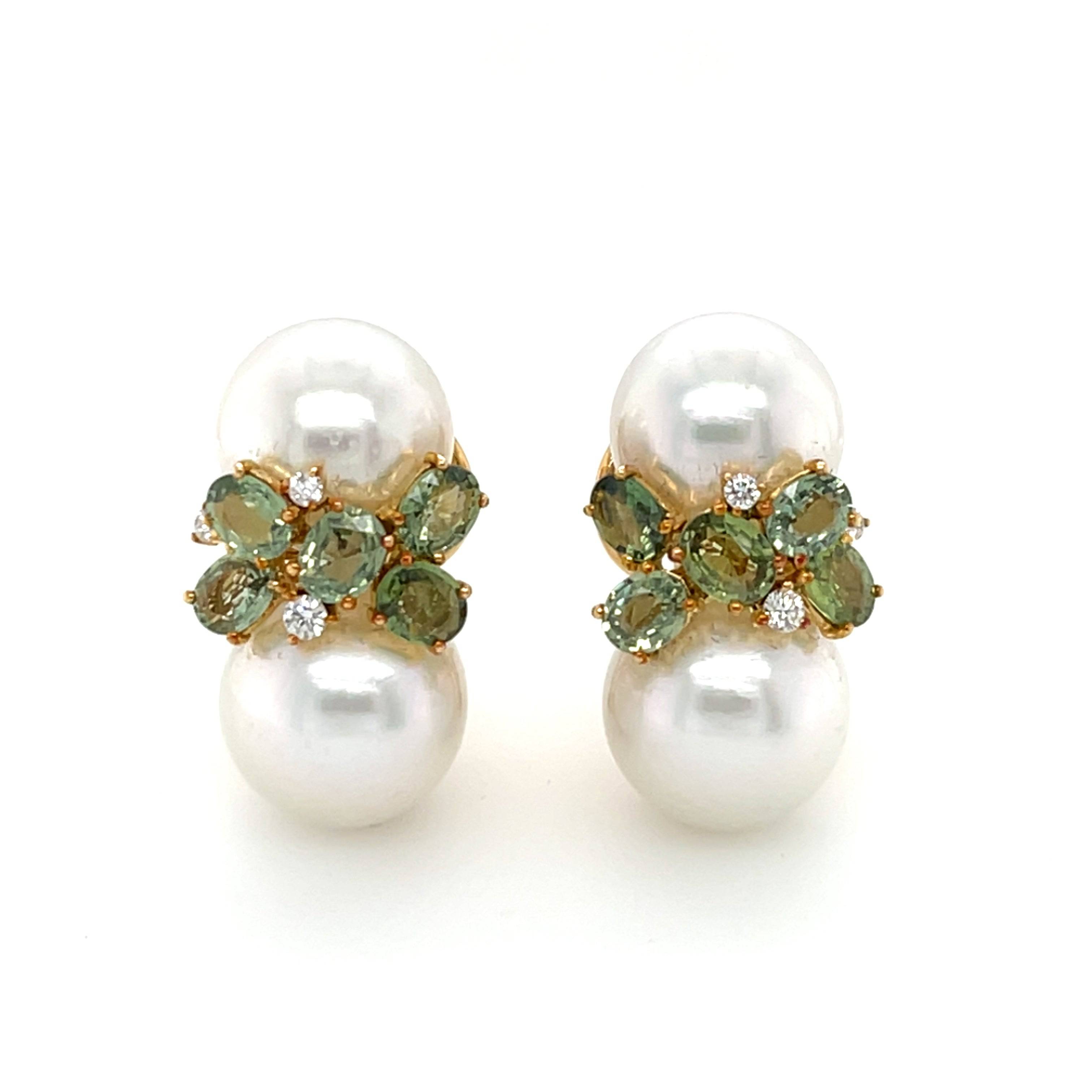 South Sea Pearl, Sapphire & Diamond Earrings