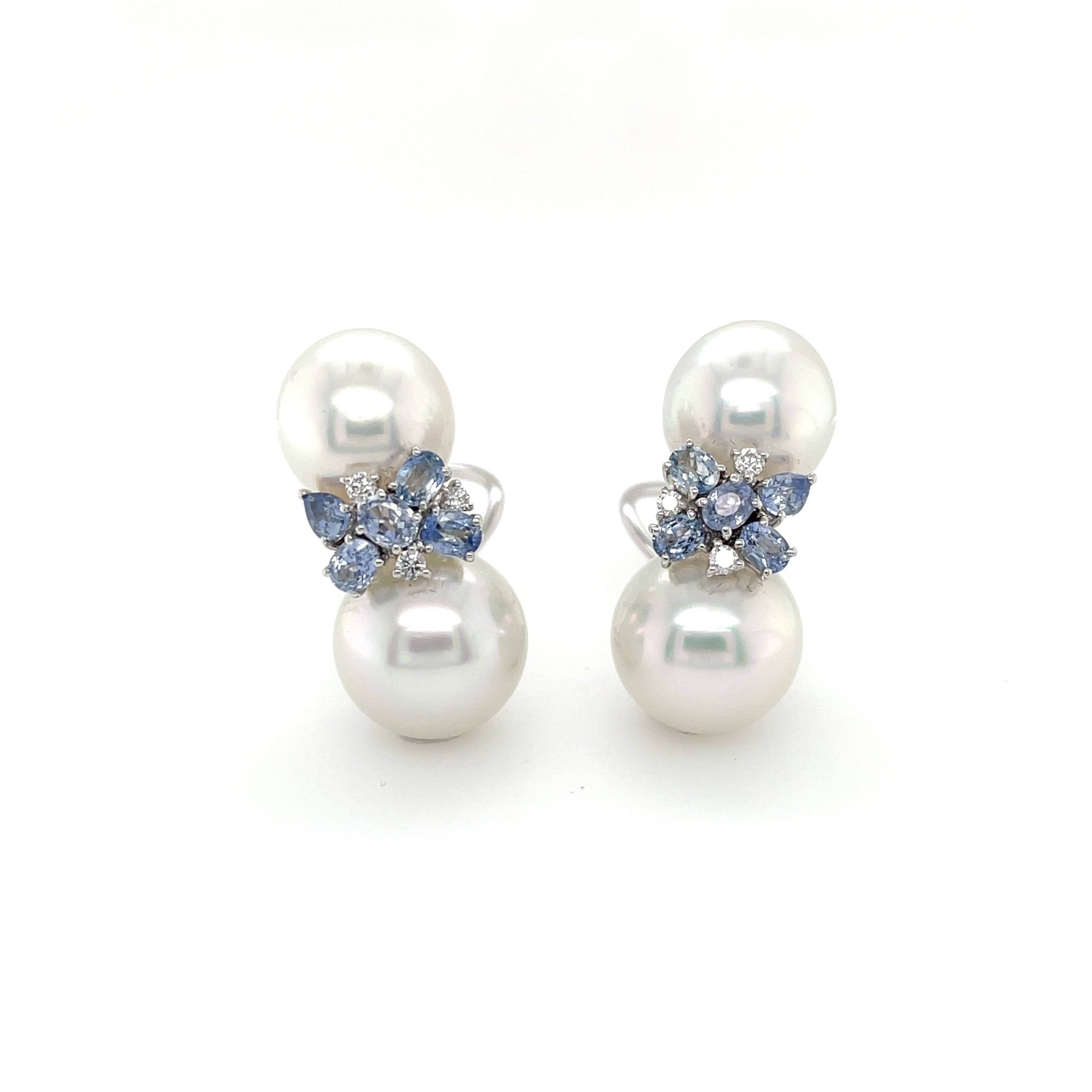 South Sea Pearl, Sapphire & Diamond Earrings - K.S. Sze & Sons