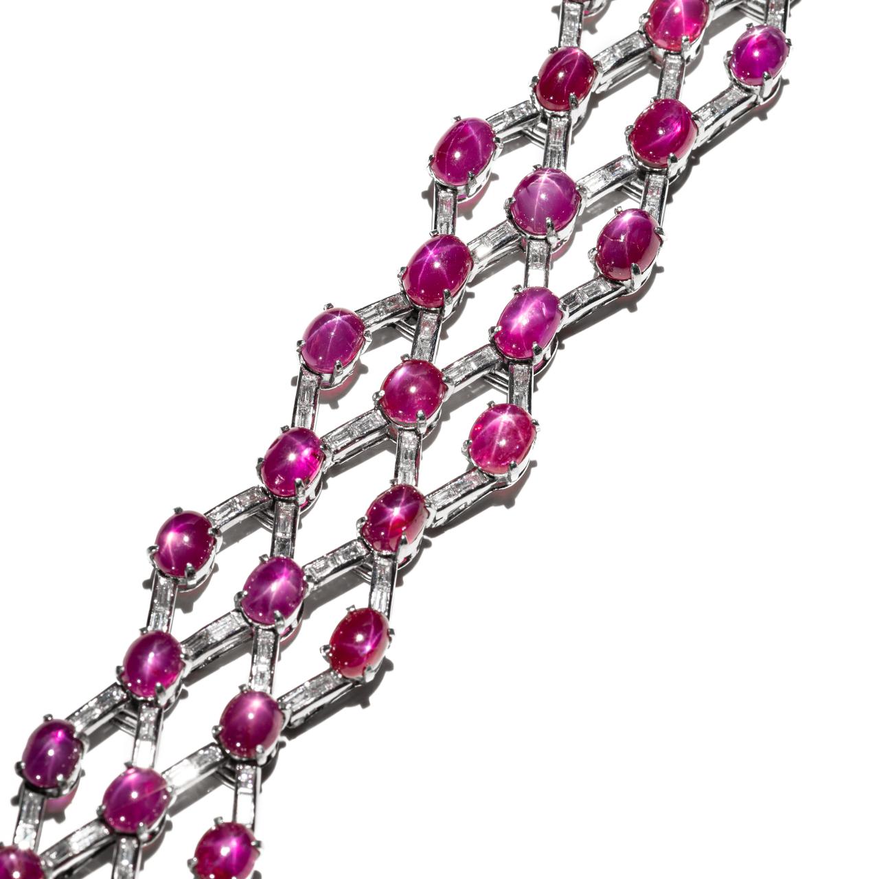 Platinum Star Ruby & Diamond Lattice Bracelet  - K.S. Sze & Sons