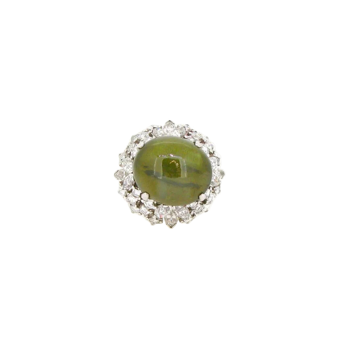 Unheated Cabochon Cat's Eye & Diamond Ring (GRS Certificate) - K.S. Sze & Sons