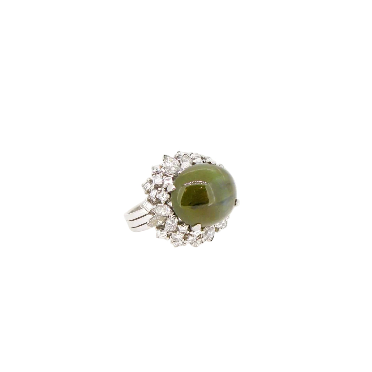Unheated Cabochon Cat's Eye & Diamond Ring (GRS Certificate) - K.S. Sze & Sons