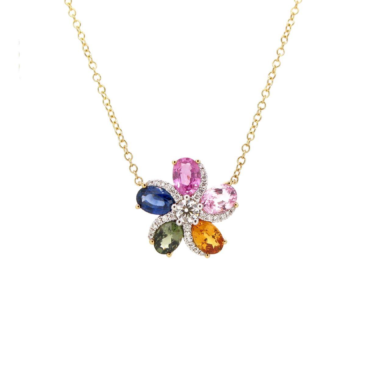 Multicolored Sapphire & Diamond Flower Necklace - K.S. Sze & Sons