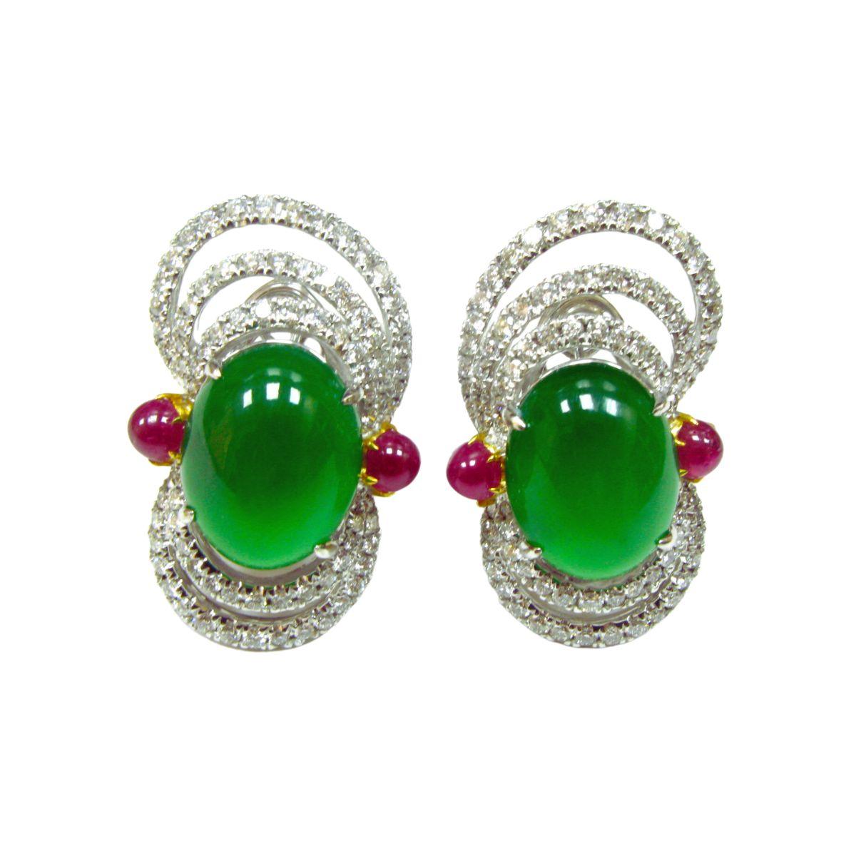 Harmony Jadeite, Ruby Diamond Earrings - K.S. Sze & Sons