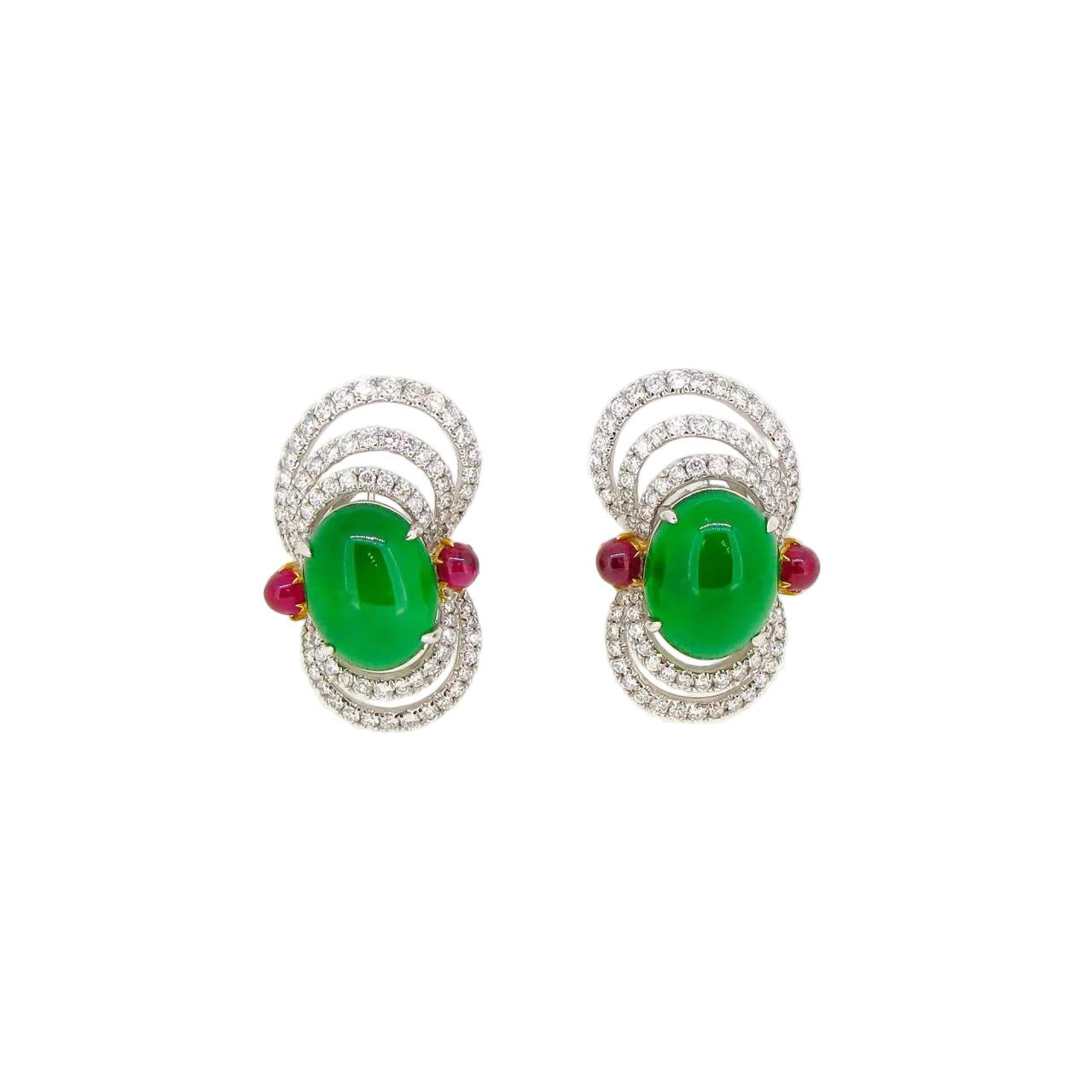 Harmony Jadeite, Ruby Diamond Earrings - K.S. Sze & Sons
