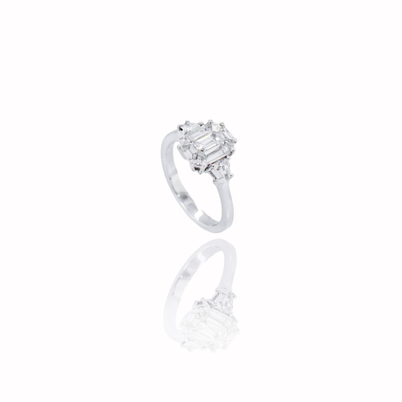 Emerald Cut Shaped Illusion Diamond Ring - K.S. Sze & Sons