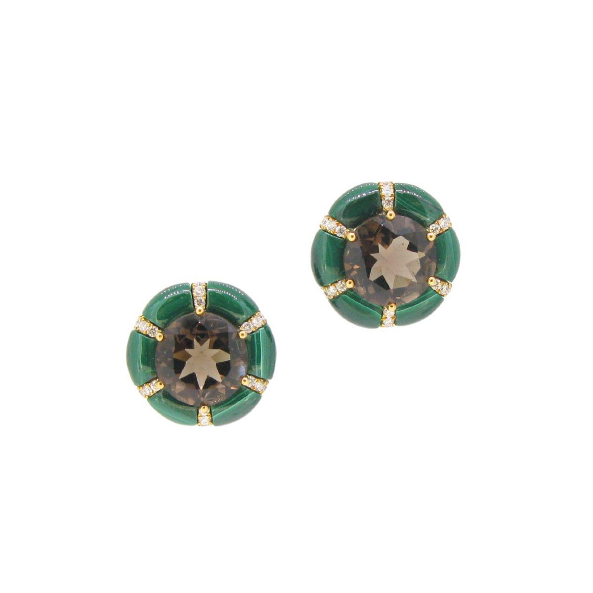 Smokey Quartz Malachite Diamond Earrings - K.S. Sze & Sons