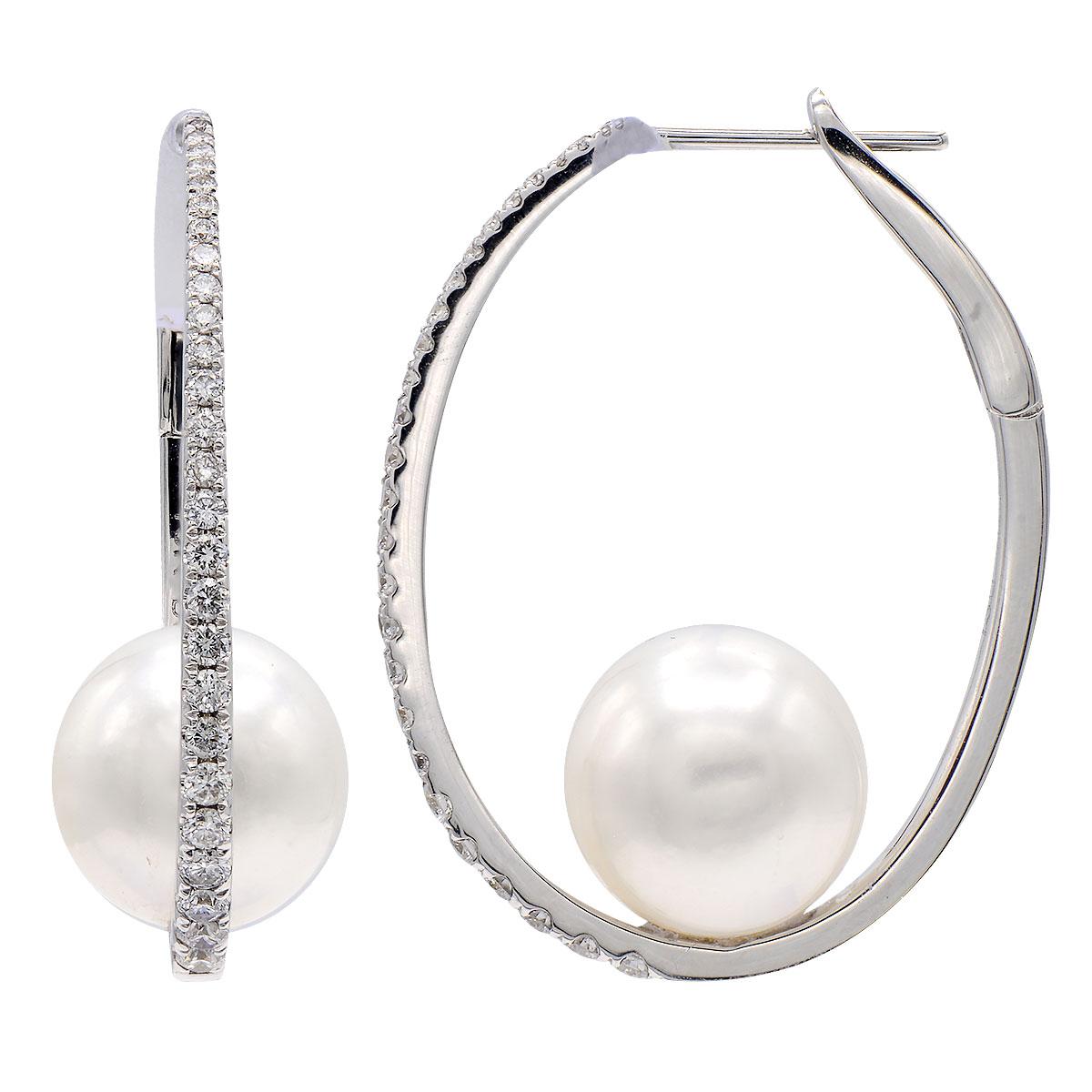 Diamond Pearl Hoop Earrings - K.S. Sze & Sons
