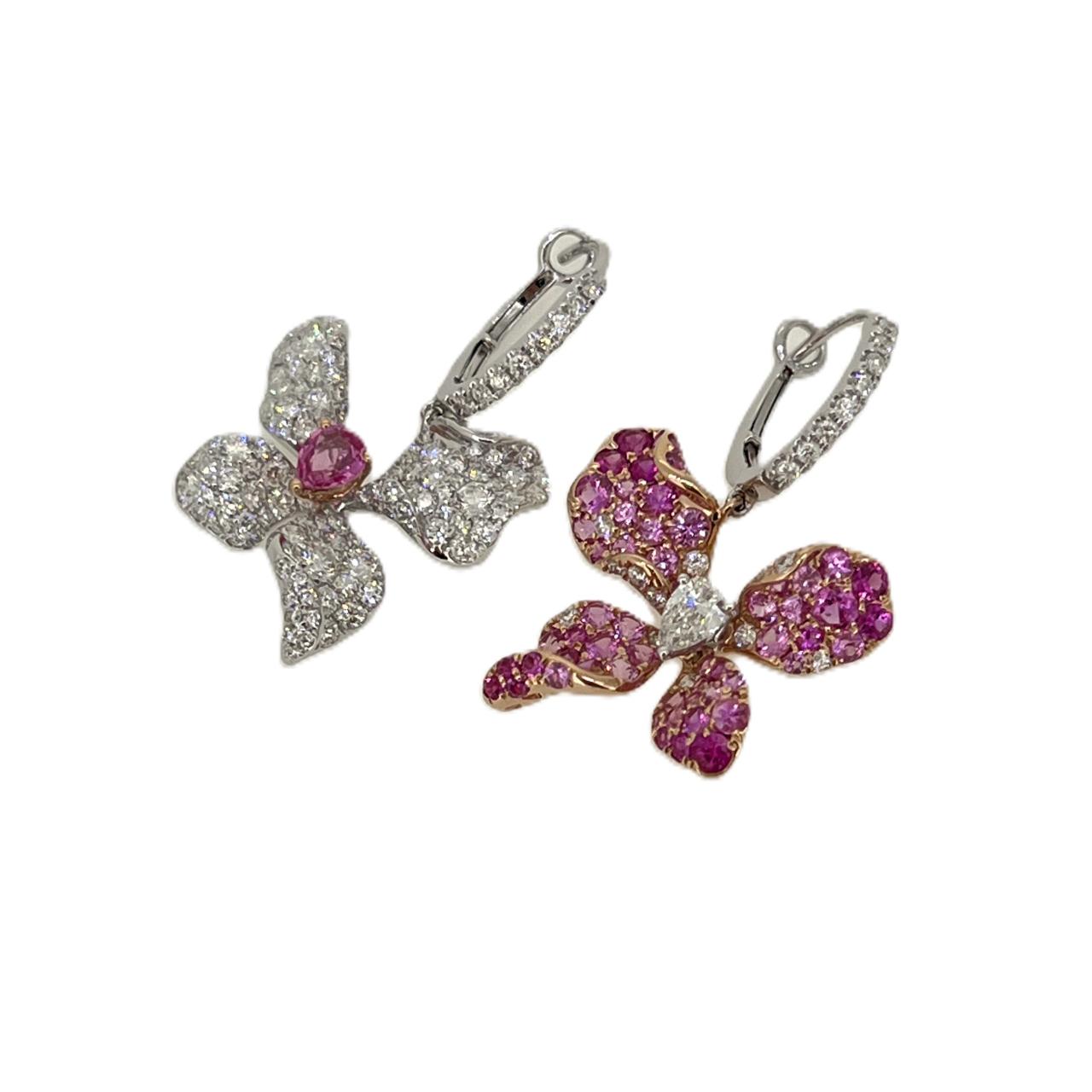 Pink Sapphire Diamond Floral Earrings