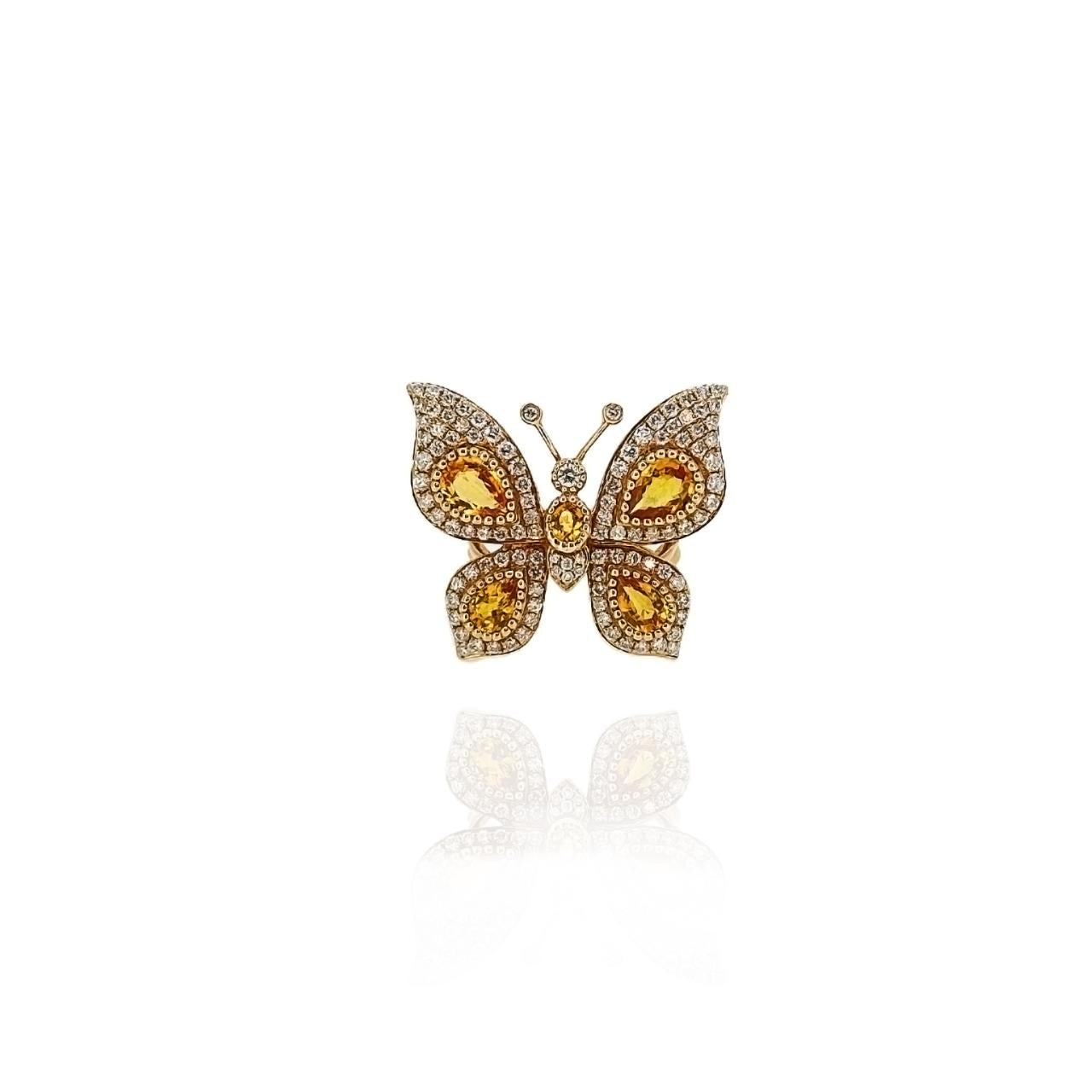 Butterfly Orange Sapphire & Diamond Ring